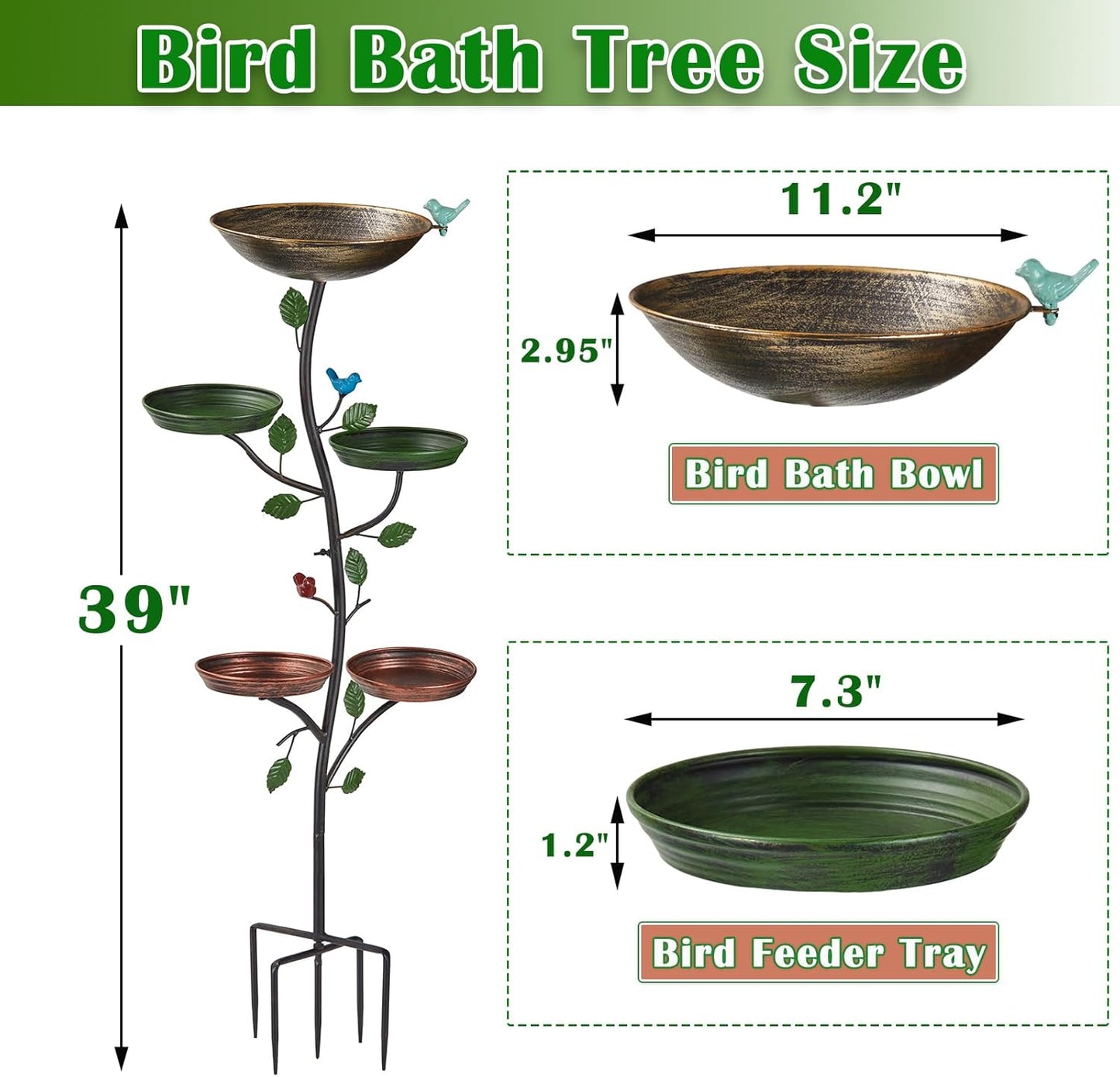 44.5" H Bird Baths for Outdoors with Metal Stakes, Standing Bird Baths with 4 Metal Bird Feeder Trays, for Garden Yard Decor