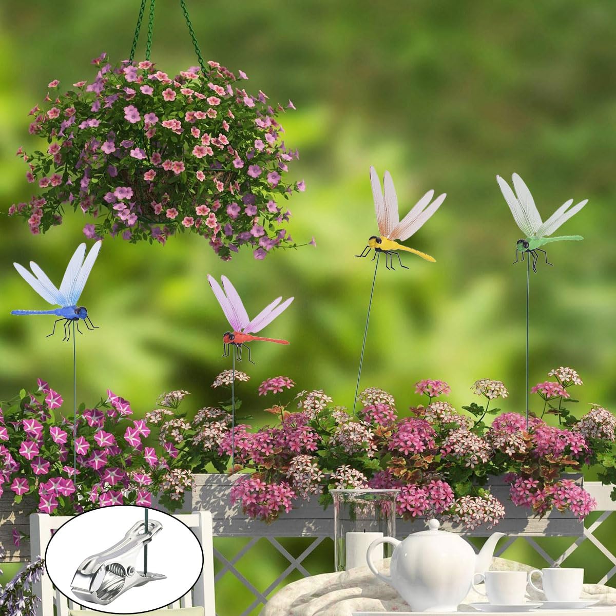 Spiritlele 8 PCS Fake Dragonfly Clip Colorful Hat Clip 3D Dragonfly Garden Decor for Patio Outdoor Indoor