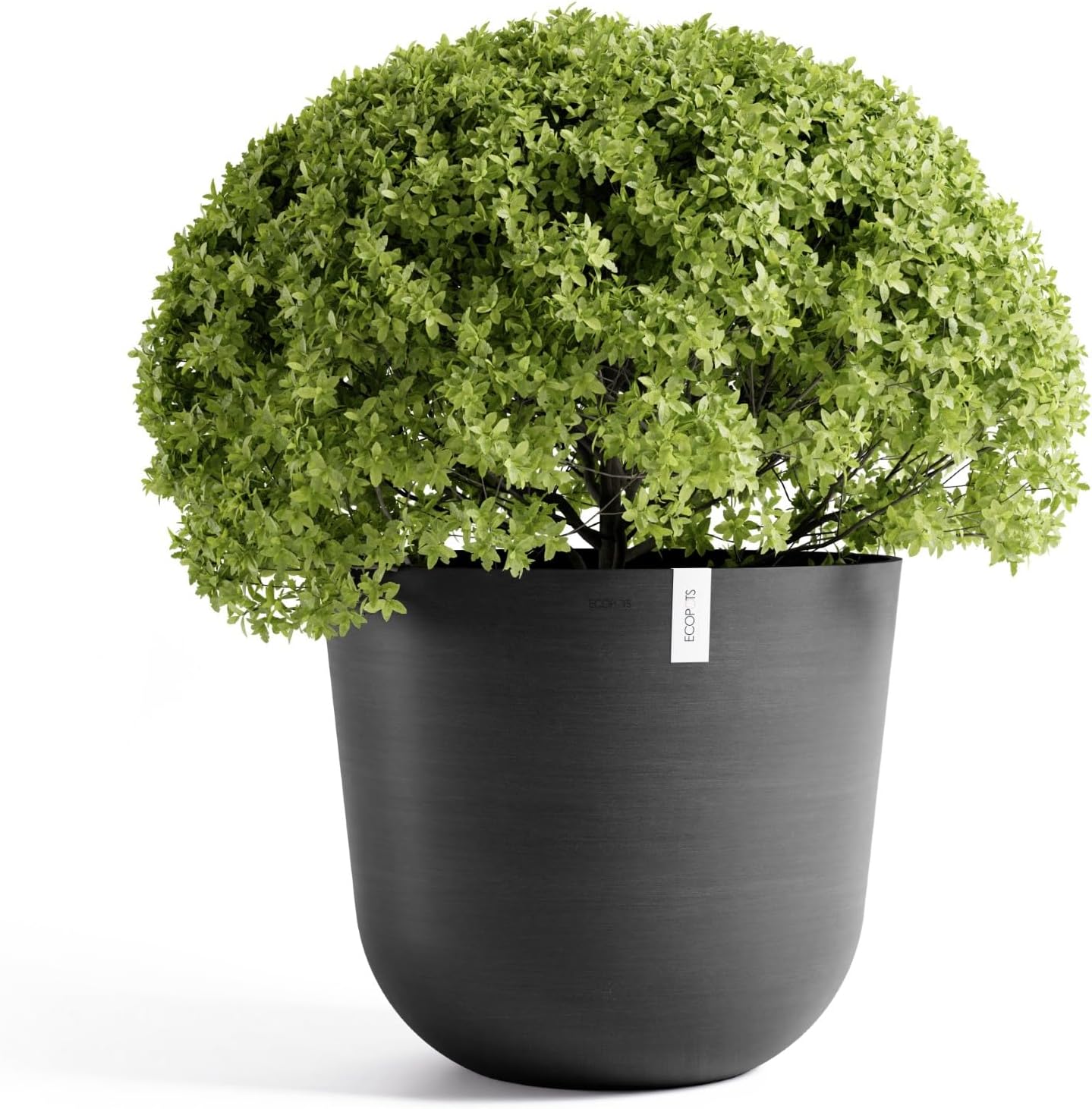 Ecopots Oslo Durable Modern Round Indoor/Outdoor Recycled-Based Composite Flower Pot Planter, Dark Grey, 25.5"