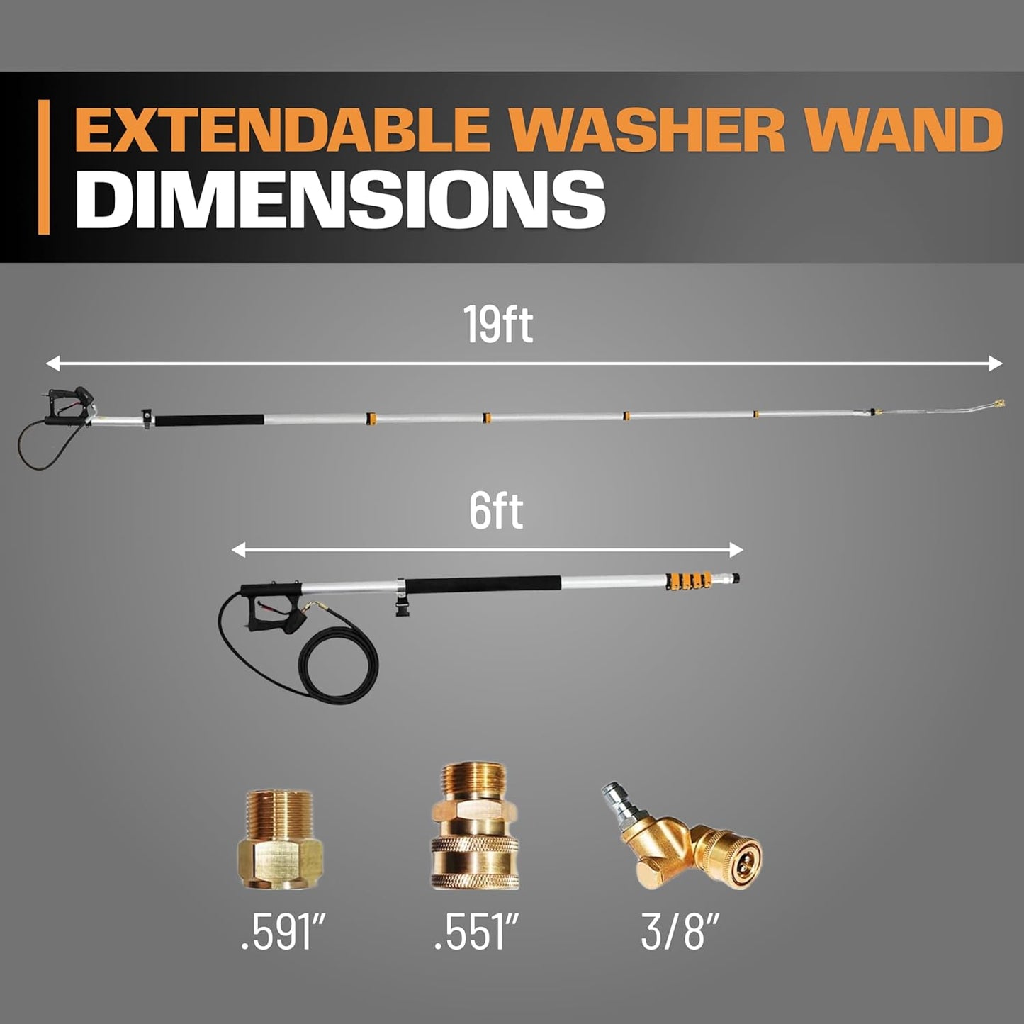 EDOU Direct Telescoping Pressure Washer Wand 19' | Heavy Duty | 4,000 PSI Max Working Pressure | Includes: 1/4" Quick Connection, 5 Spray Nozzle Tips, 2 Pivoting Couplers, 2 Adapters, Support Harness
