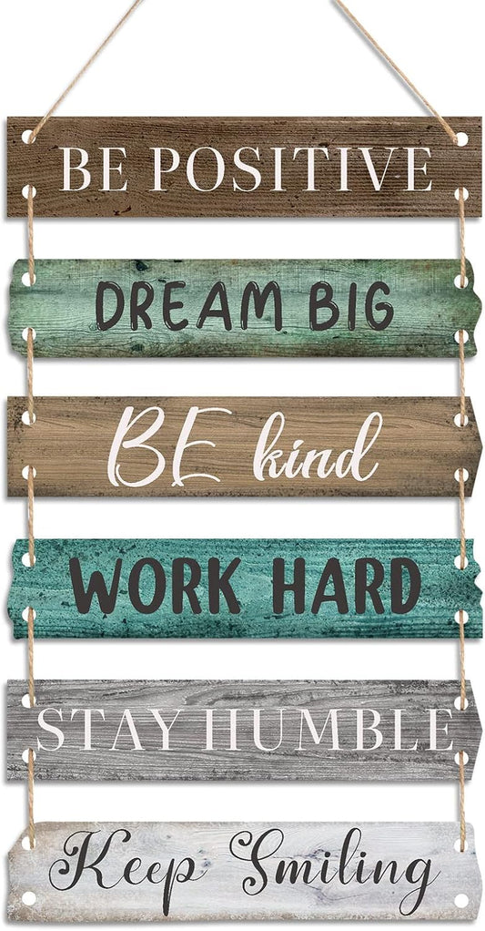 6 Pieces Rustic Wall Hanging Plaque Sign Inspirational Wall Art Farmhouse Wooden Door Signs Positive Plaque with Quotes Motivational Quote Decor for Office Bedroom Living Room(Retro Style)