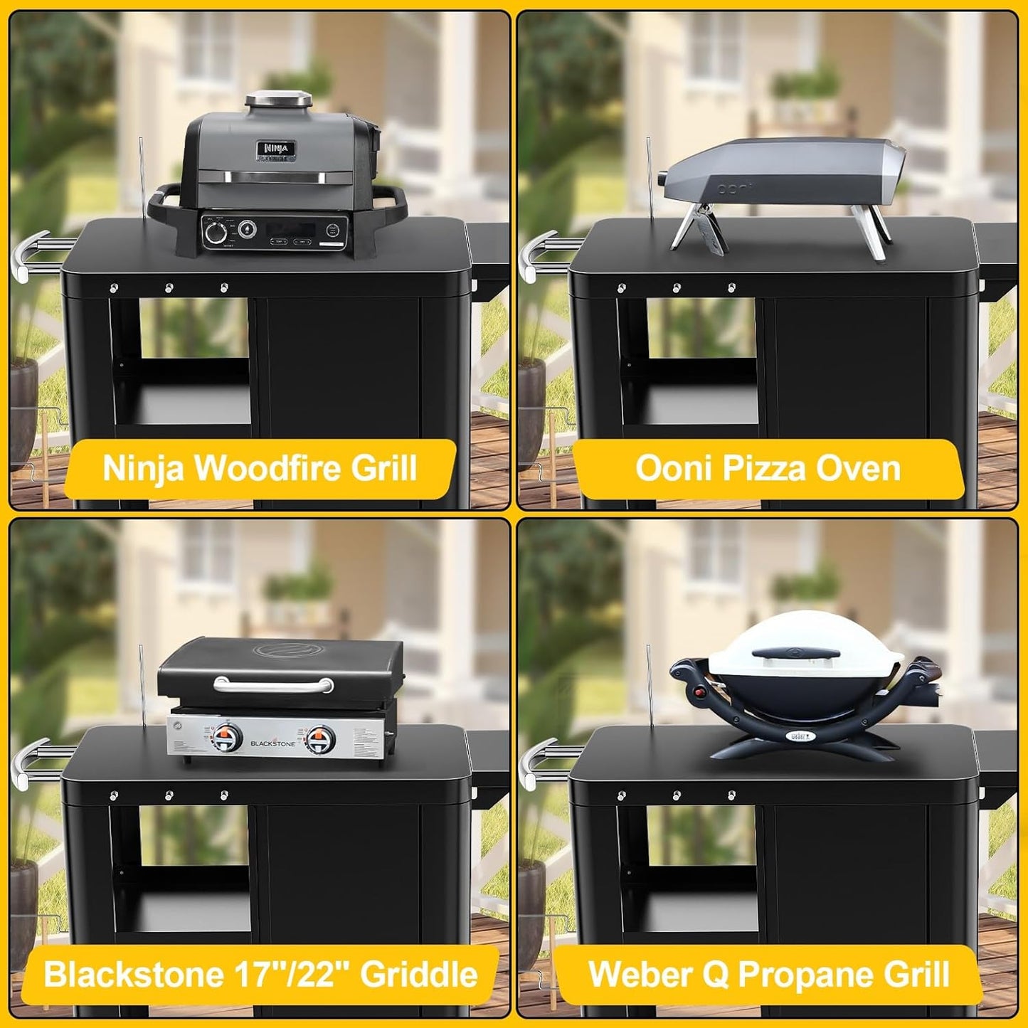 Outdoor Grill Table Cart 57"x24"x35", Outdoor Kitchen Island with Storage & Large Tabletop for Blackstone Griddle, Ooni Pizza Oven, Ninja Woodfire Grill, BBQ Station, Dining Cart, Rolling BBQ Table