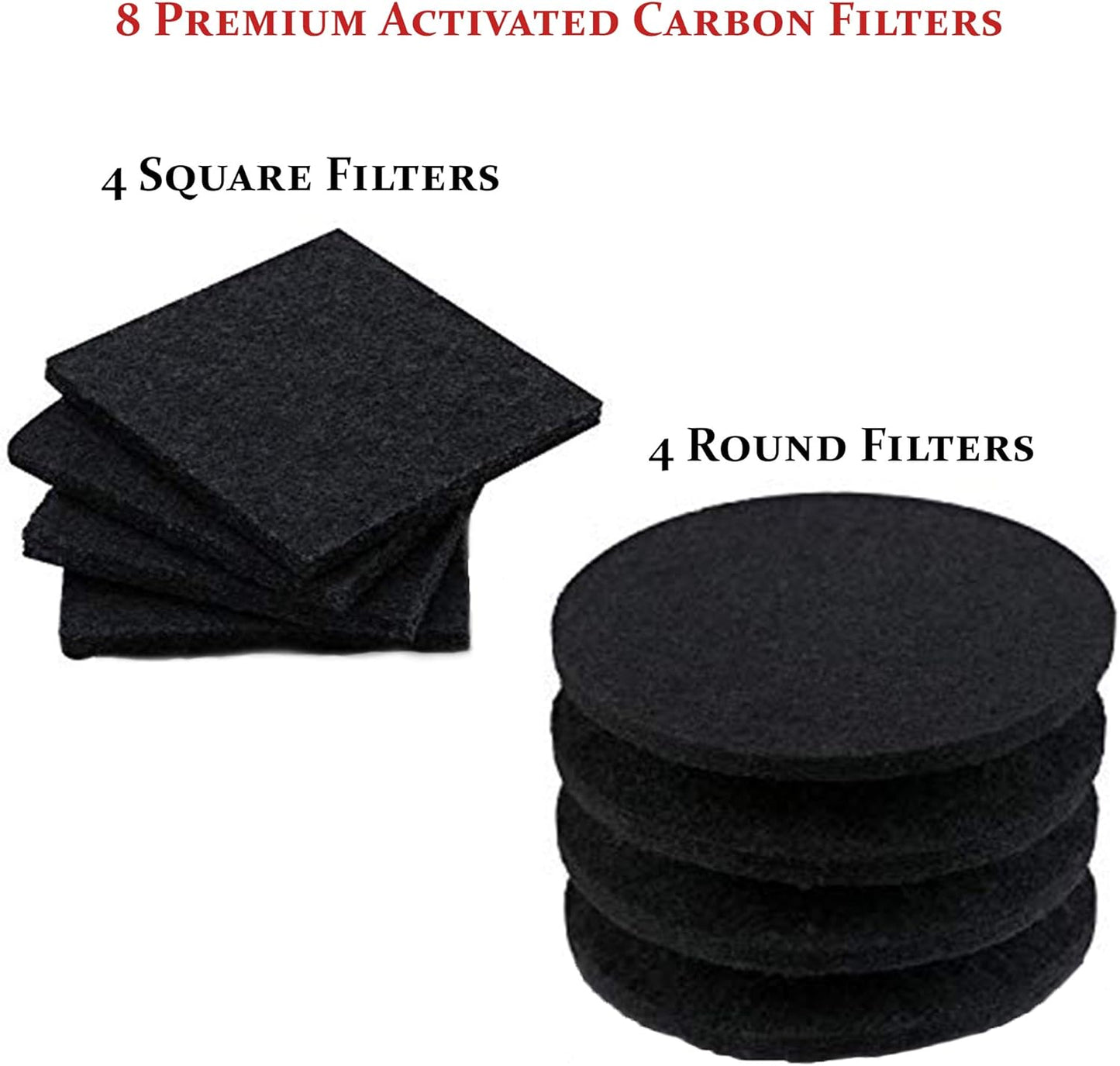 RED FACTOR 8 Pack Extra Thick Charcoal Filters for Kitchen Compost Bins - Activated Carbon Replacement Filters for Odor Free Buckets (4 Round, 4 Square)