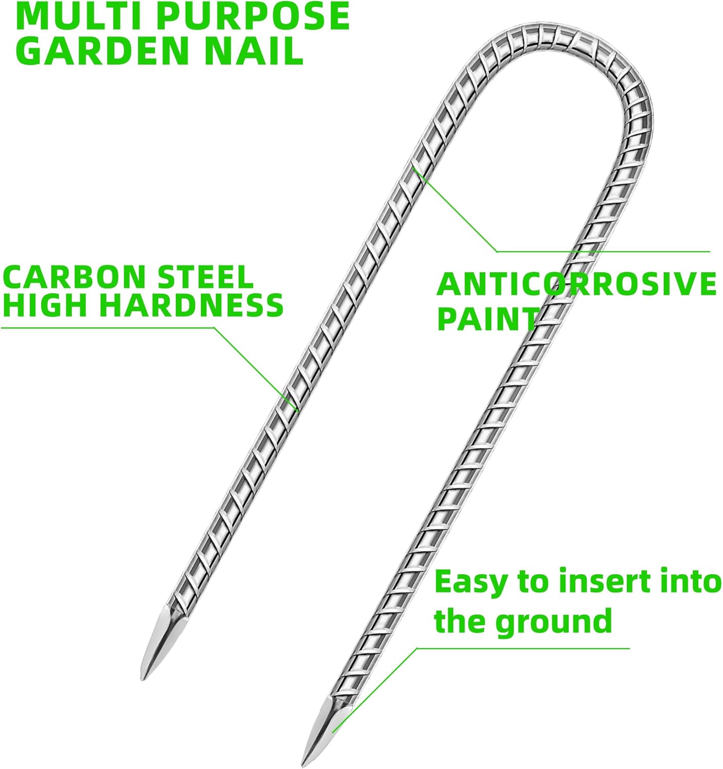 10 Pack Ground Garden Rebar Stakes Rebar 12 Inch Anti-Rust Galvanized Steel U Shape Hook Heavy Duty Ground Anchors for Tents, Position Kits,Fences, and Trampolines Landscape Fabric