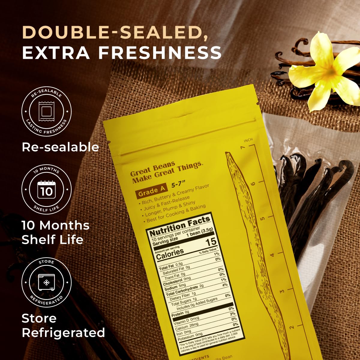 Gya Labs 10 Madagascar Vanilla Beans for Making Vanilla Extract, Baking - Grade A - 5-7 Inches (12 to 15 CM) long, Caviar Rich, Flavorful Fresh Pods