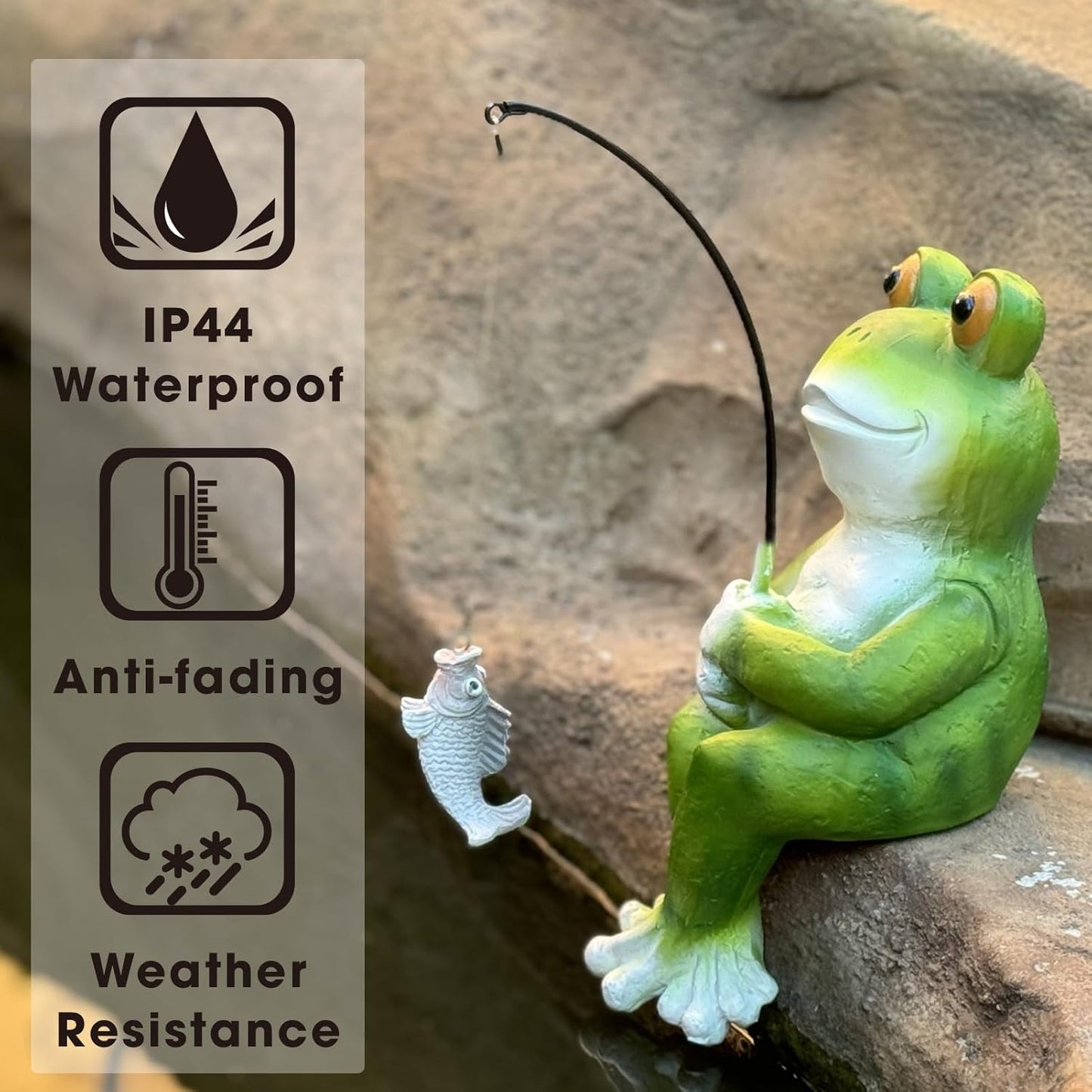 Frog Decoration for Yard Outdoor Garden Decor 9.7 Inch Tall Fishing Frog Statue for Koi Pond, Waterfalls or Poolside Ornaments, Fisher Animals Pond Decor, Gift for Mom & Women