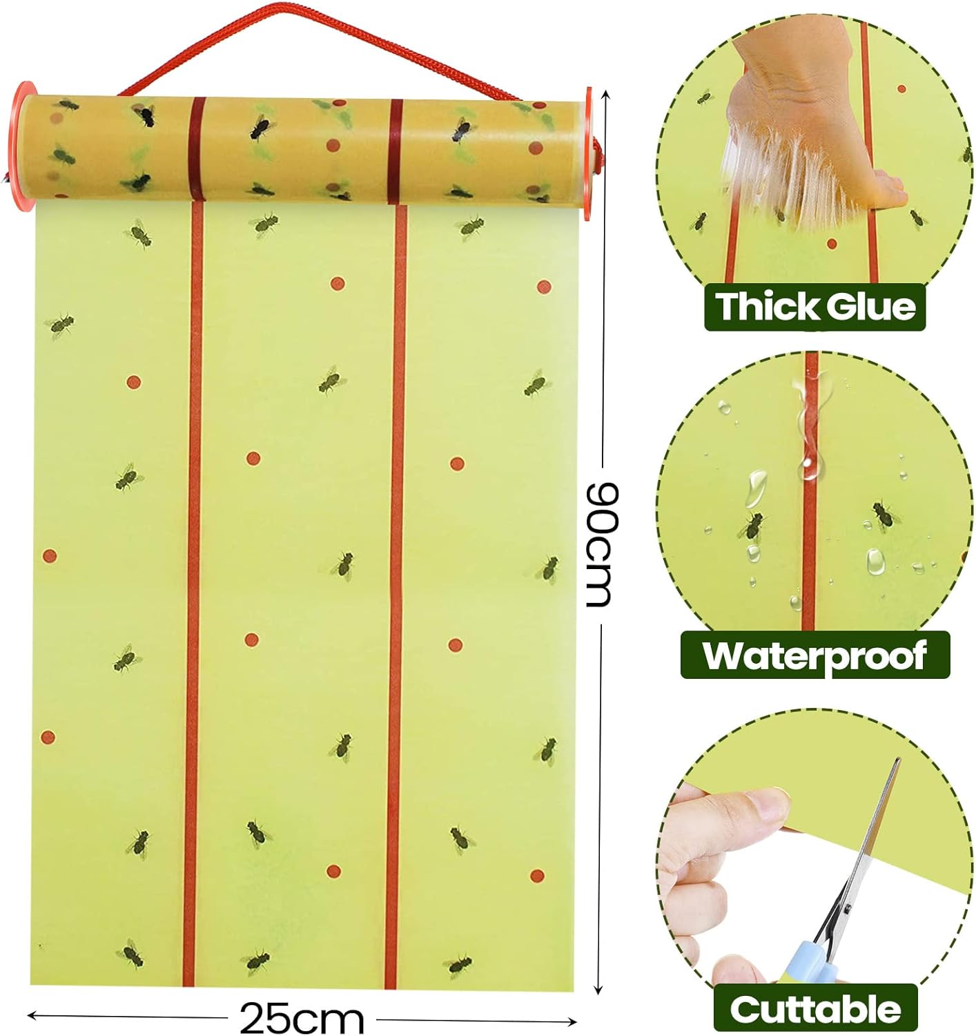 Qualirey Giant Sticky Fly Traps,30 Feet Fly Strips for Indoor Outdoor Hanging Flying Tapes Non Toxic Ribbon Fruit Gnat Killer for Mosquito Plants House Horse Stable (Yellow,1 Pcs)