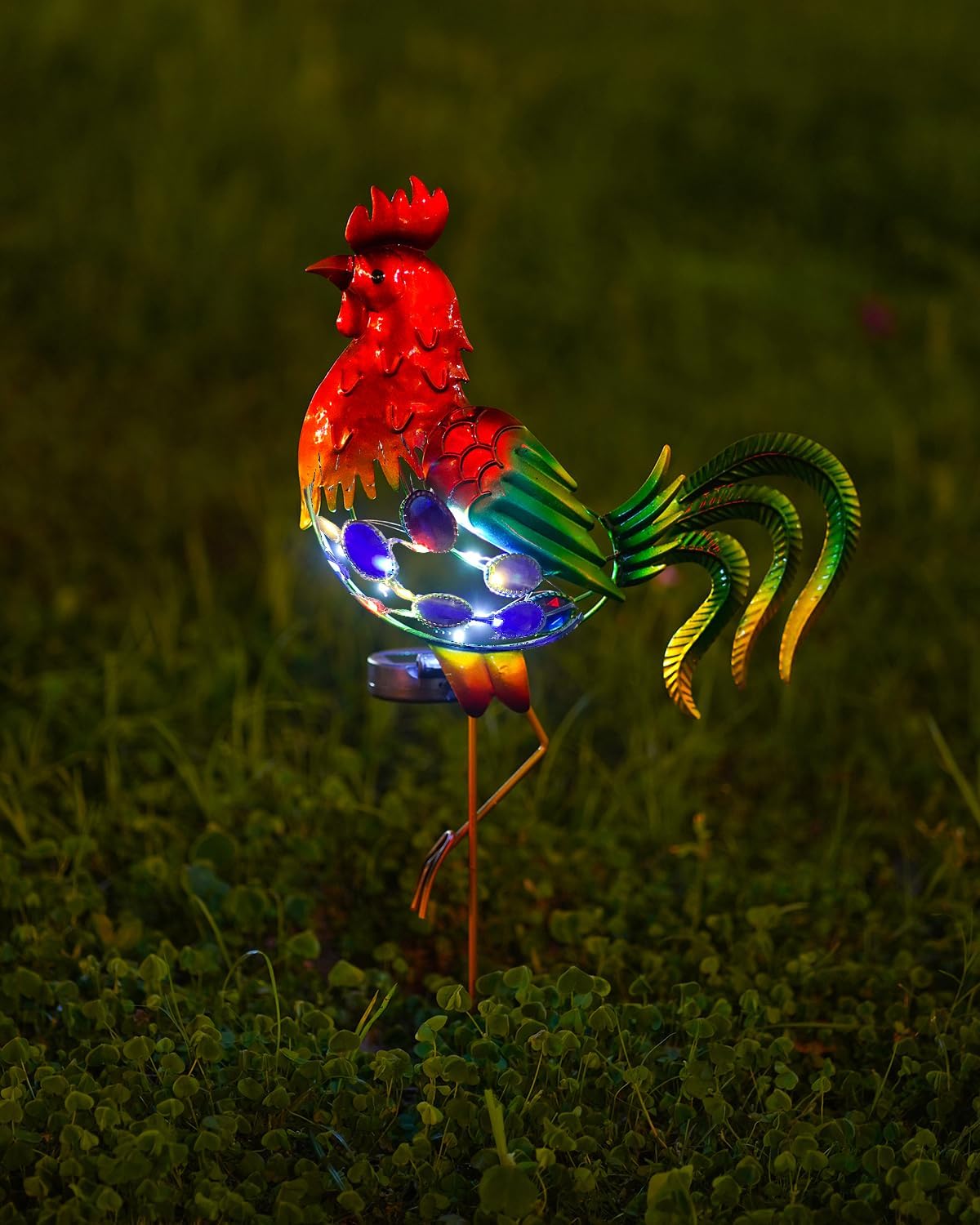 GDF 20" Chicken Decor - Outdoor Rooster Decor Solar Lights -Metal Rooster Garden Decorations for Yard Pathway Lawn Patio Courtyard, Gifts for Her/Him (Updated)