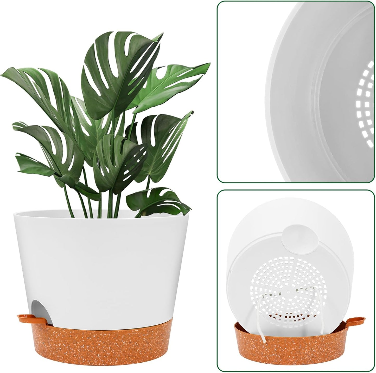 GARDIFE 12 inch Plant Pots, planters, Self Watering Pots, Large Plastic Flower pots with Deep Reservior and High Drainage Holes for Indoor Outdoor Plants and Flowers, White