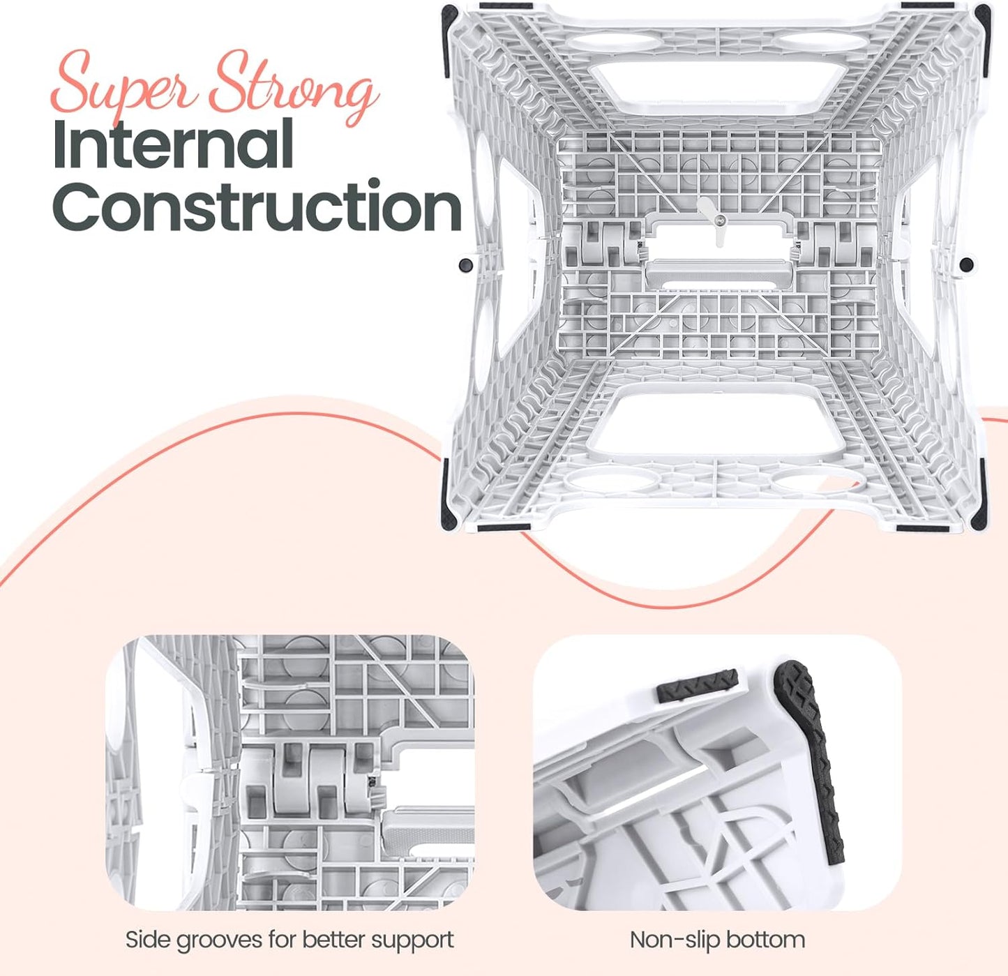 Delxo Folding Step Stool 17.5 Inch White Step Stools for Kids Foldable,Portable Collapsible Step Stool with Handle, Folding Stool for Kitchen Bathroom,Bedroom,Garden