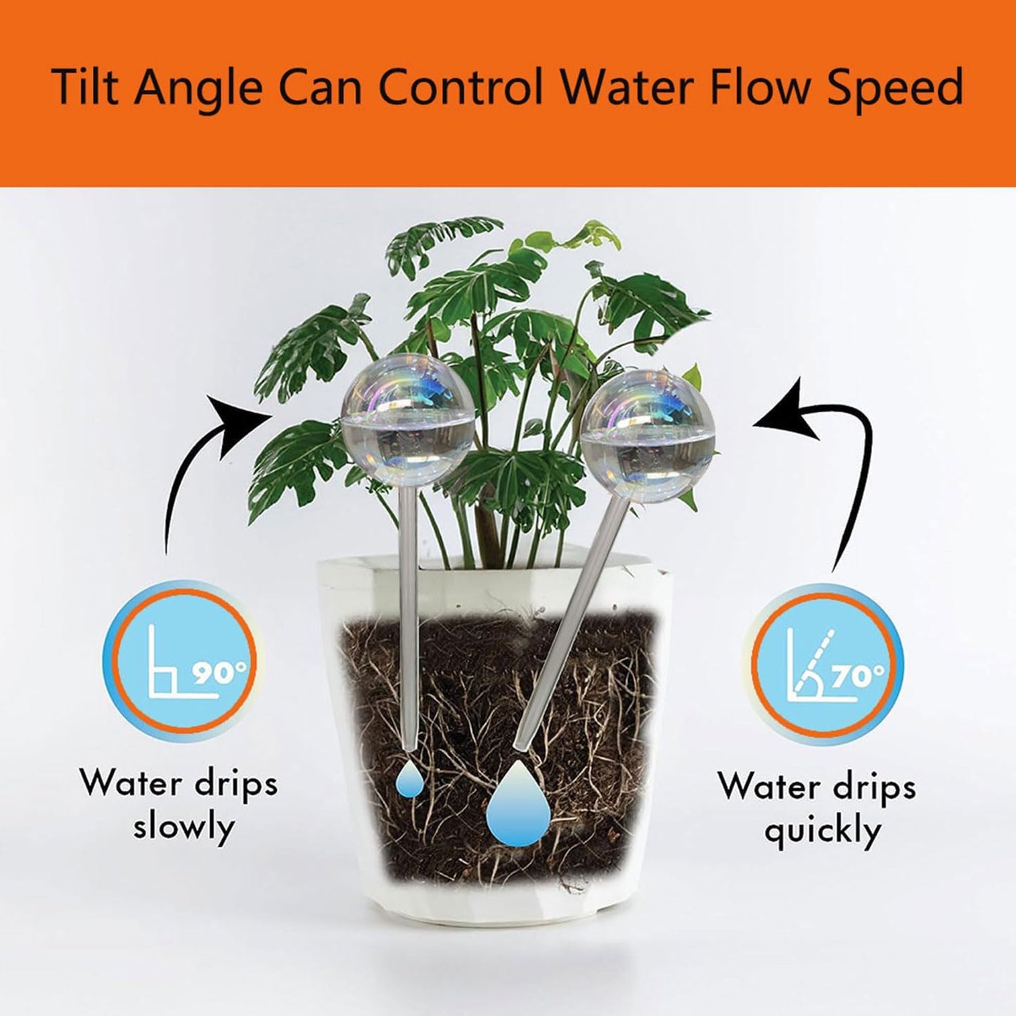 17 Oz 2 Weeks Glass Plant Watering Globes Large for Indoor Outdoor Potted Plants Self Watering Planter Insert Bulbs Water Plants While Away Vacation Devices (Iridescent Large 2-Pack)