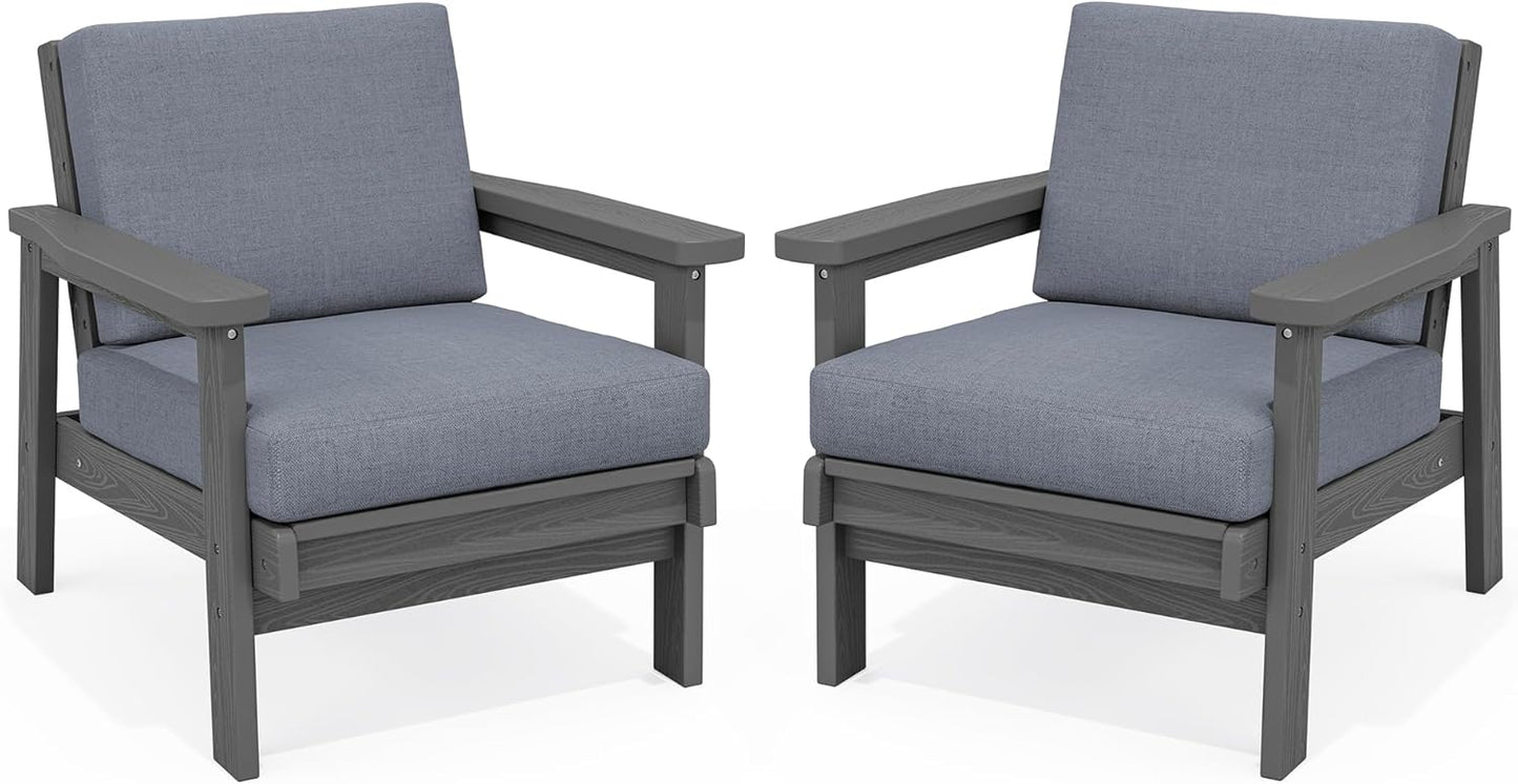 SERWALL HDPE Outdoor Couch Set of 2, Grey Frame and Grey Cushion