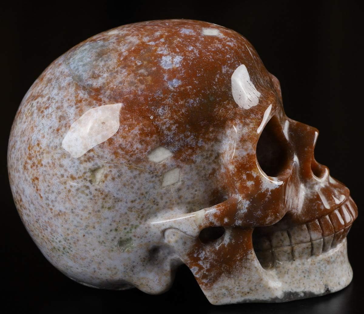 Skullis 5.0” Red Moss Agate Crystal Skull, Hand Carved Gemstone Fine Art Sculpture, Reiki Healing Stone Statue.1386 Z8