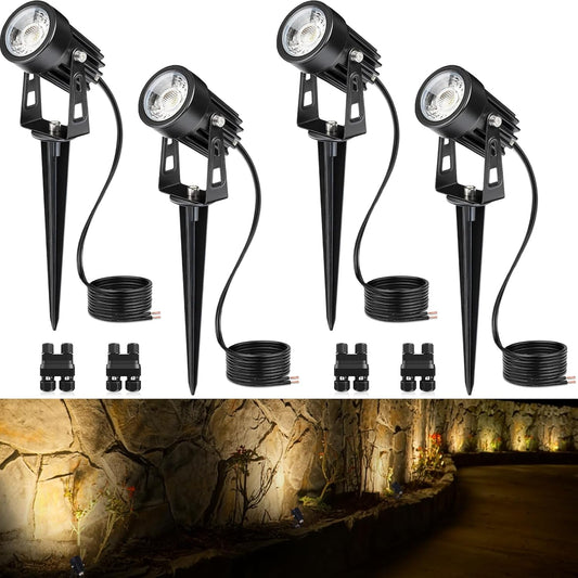 SUNVIE 3W Low Voltage Landscape Lighting LED Landscape Spotlights with Connectors Waterproof Low Voltage Landscape Lights 3000K Warm White Uplights Outdoor Spot Lights for Yard Garden House, 4 Pack