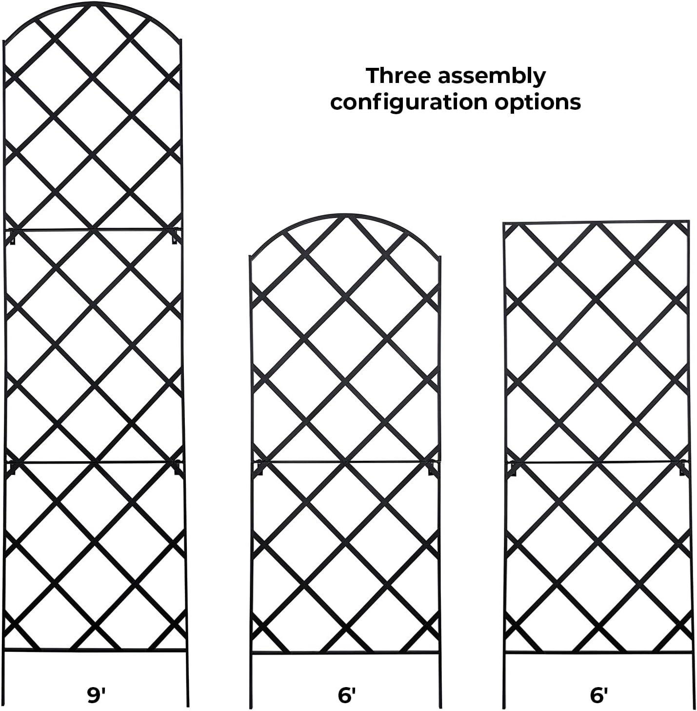 Giant Trellis, 108” high (9’ Tall) by 28” Wide Trellis with Arched top - Pack of 3 Complete trellises - by Meranti Home + Garden