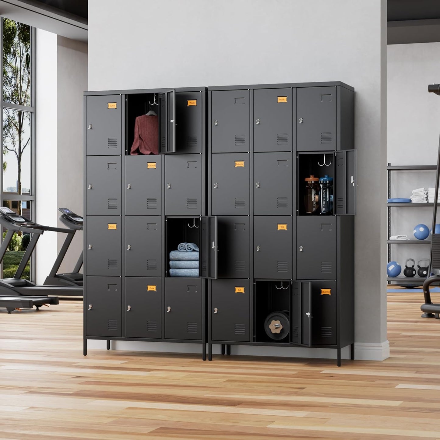 12 Doors Metal Locker for Employees with Business Card Holder,Metal Locker with 12 Hooks and Ventilation Holes for School Garage Office Gym Home,Assembly Required,Black