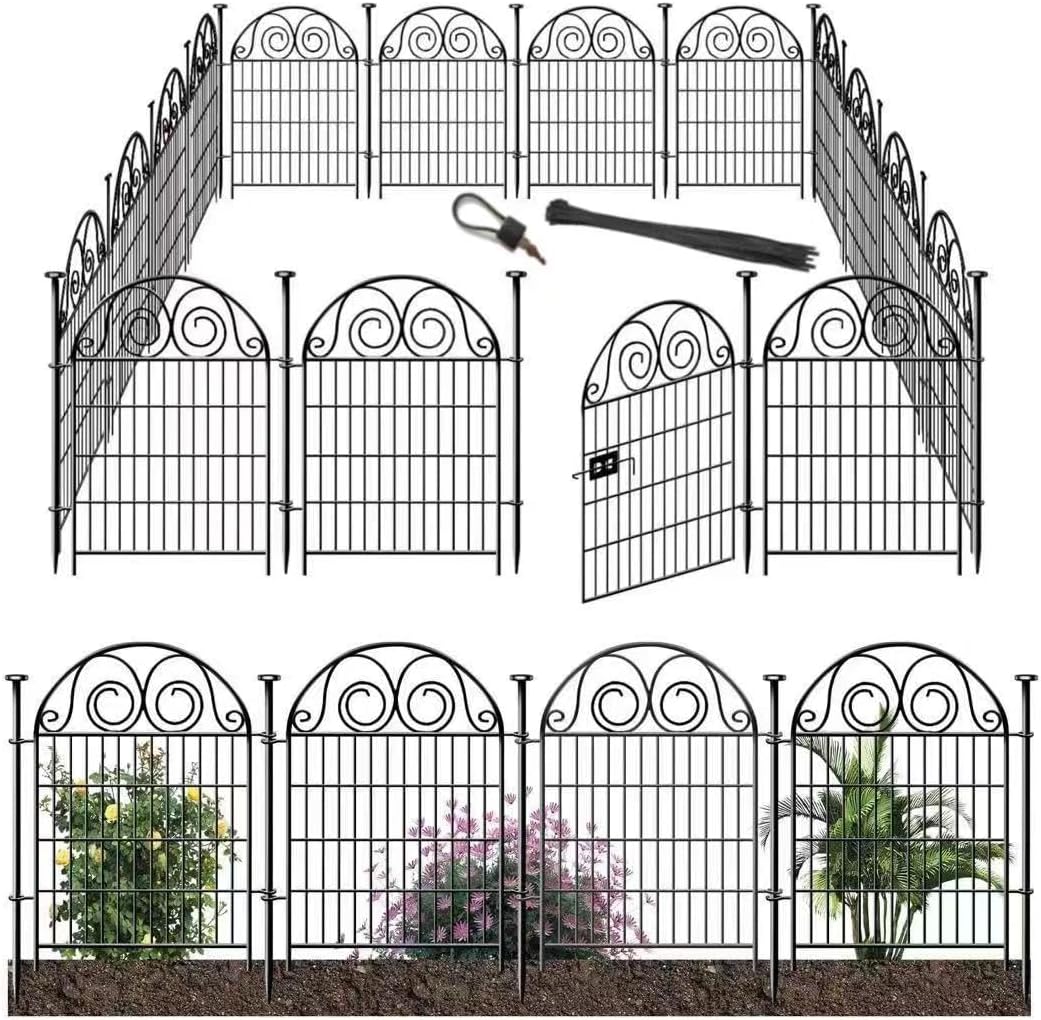 Tall Garden Animal Barrier Fencing with Gate, 40 Inch(H) 20 Panels Total Length 43.7 Ft Outdoor Dog Fence, Picket Fences, Reusable Decorative Fence for Garden │Patented