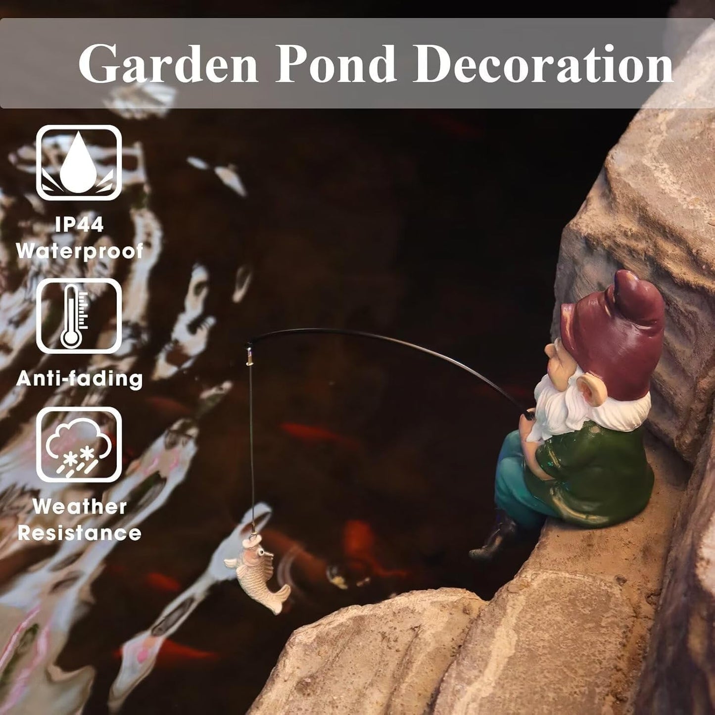 Gnomes Fishing Statue Garden Decor – 9.8" Weatherproof Resin Gnomes Fishing Sculpture Decor for Fish Ponds, Koi Ponds, Waterfalls, Poolside & Outdoor Gardens– Resin Figurine for Indoor & Outdoor Décor