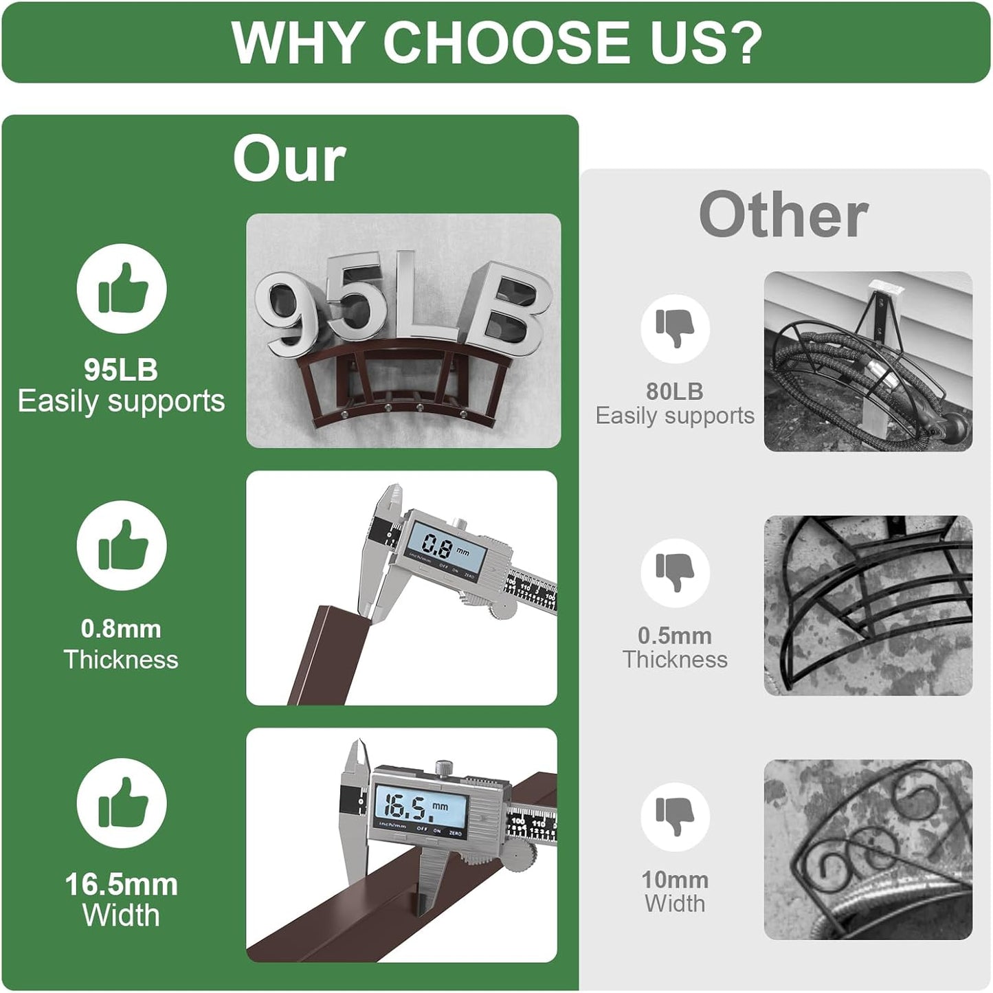 Garden Hose Holder Wall Mounted, Outdoor Heavy Duty Metal Water Hose Holder Hanger Holds 125-ft Water Pipe, Sturdy Detachable Hose Storage Organizer Reel Rack for Outside Garden Lawn Yard Farm, Bronze