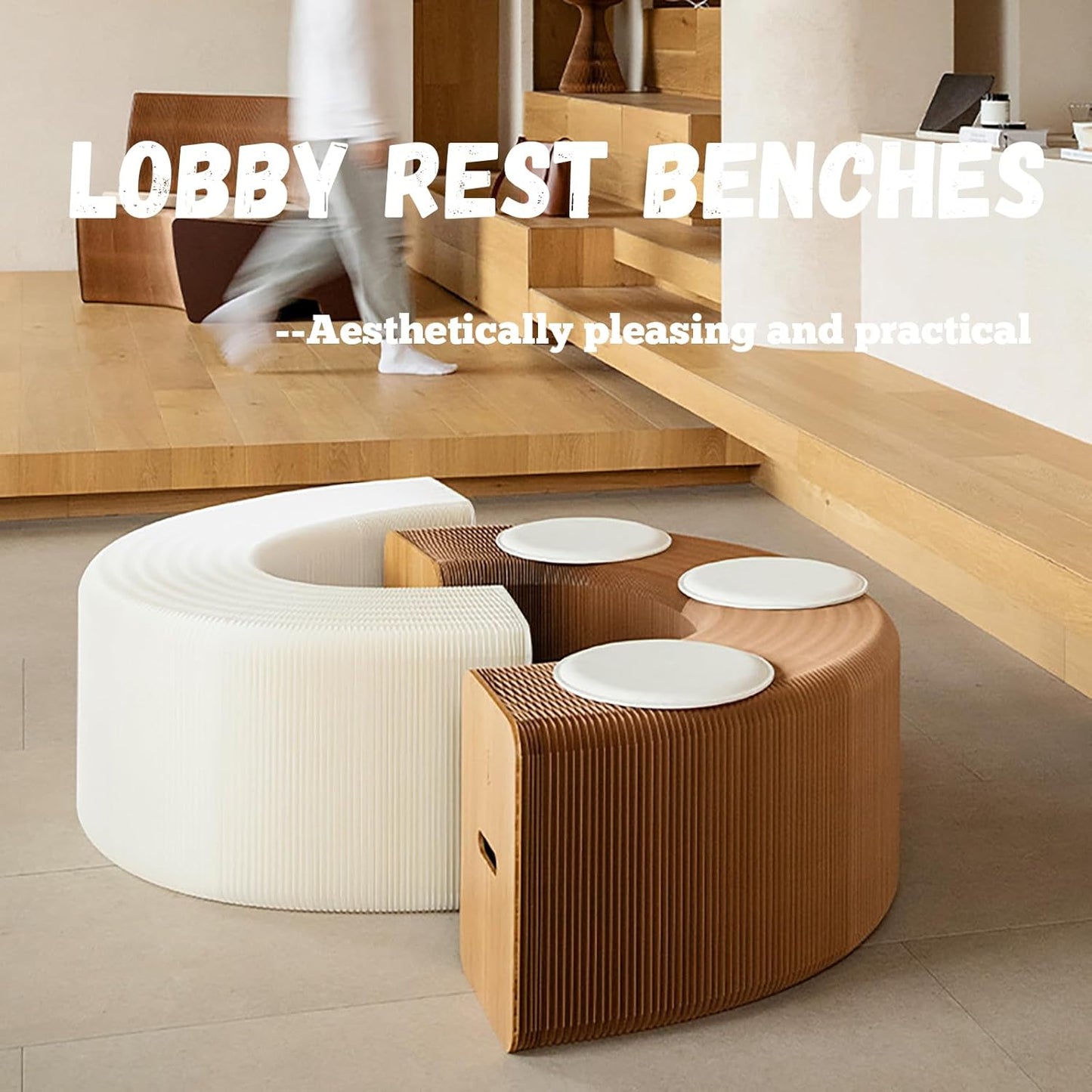 Foldable Kraft Paper Stool, Honeycomb Accordion Folding Bench, Collapsible Paper Stool for Small Spaces, Portable Footrest and Side Table for Living Room and Office,White-30×30×150cm