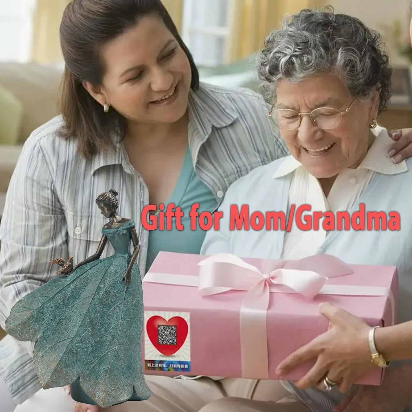 Guichifun Fairy Statue Collection Home Decoration - Leaf Angel Girls Resin Home Garden Decor for Outside or Inside Rustic Fairy Garden Outdoor Yard Figurines Gifts for Women 8.5 x 5.25 x 12 Inch