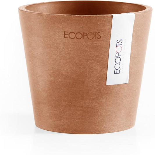 Ecopots Amsterdam Mini Durable Modern Round Recycled-Based Composite Flower Pot Planter, Terracotta Color, 4"