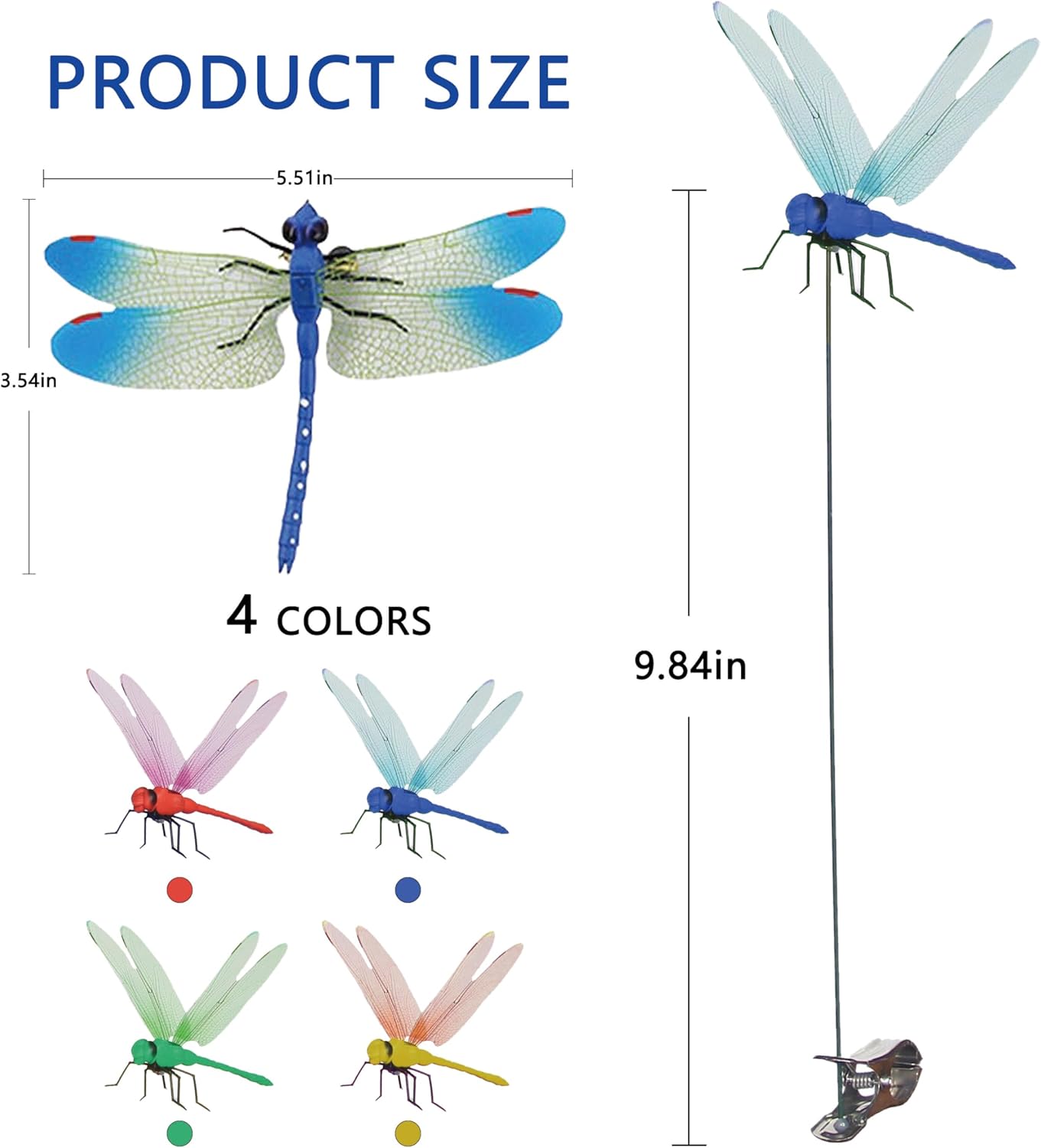 8 PCS Fake Dragonfly Clips，3D Outdoor Simulation Dragonfly Decoration Clip, Suitable for Outdoor Garden and Courtyard Decoration, Decorating Terrace Plants and Flowers, Decorating Hats and Clothes