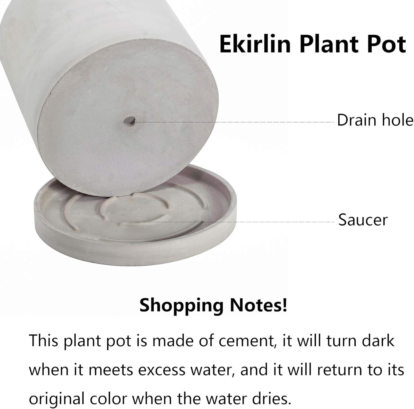 Ekirlin 5 Inch Flower Plant Pot Indoor - Grey Cement Garden Planter Concrete Planter with Drain Hole Saucer, Modern Succulents Containers for Home Decor, Office & Outdoor