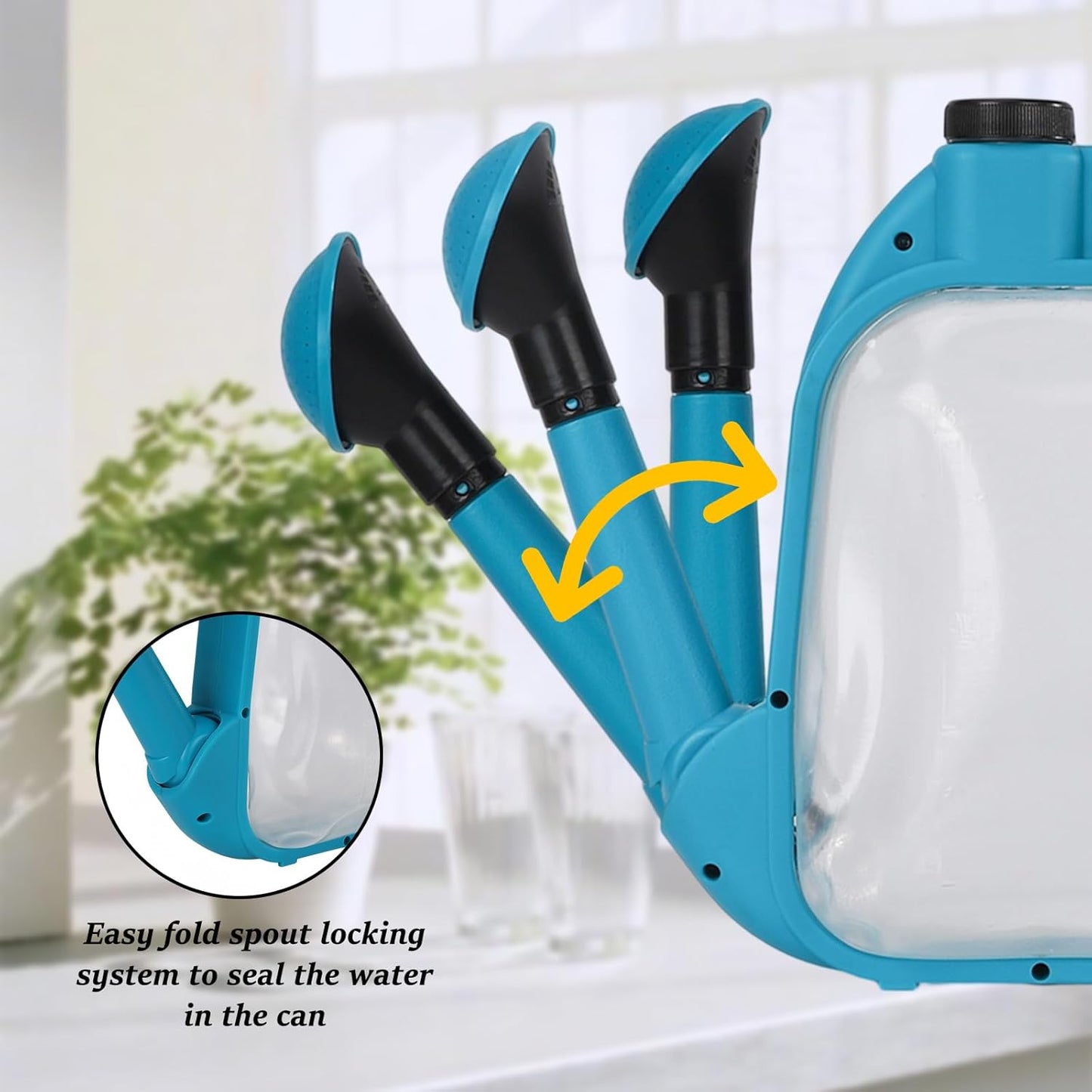 Foldable Watering Can 0.8 Gallon Transparent Plastic with Long Spout & Ergonomic Handle, Compact for Indoor Outdoor Plants（Blue