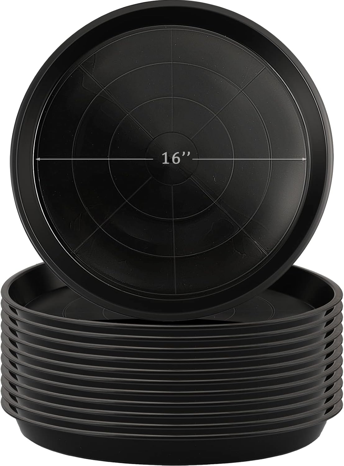 Eccliy 12 Pcs Plastic Plant Saucers Round Plant Tray Large Flower Pot Heavy Duty Planter Water Trays Thick Planter Drip Saucers for Indoors and Outdoors(16 Inch,Black)