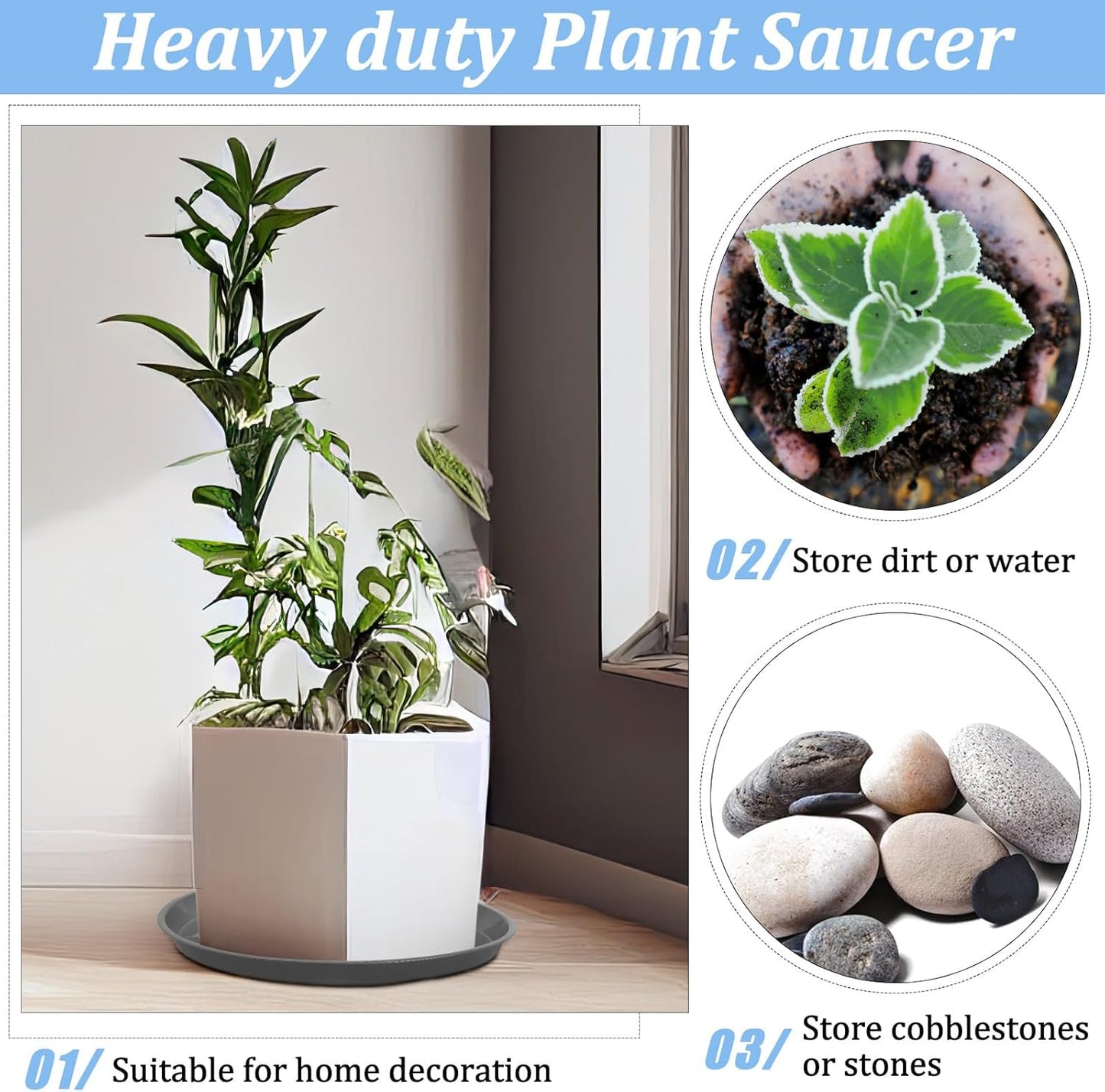 Eccliy 12 Pcs Plastic Plant Saucers Round Plant Tray Large Flower Pot Heavy Duty Planter Water Trays Thick Planter Drip Saucers for Indoors and Outdoors(18 Inch,Gray)