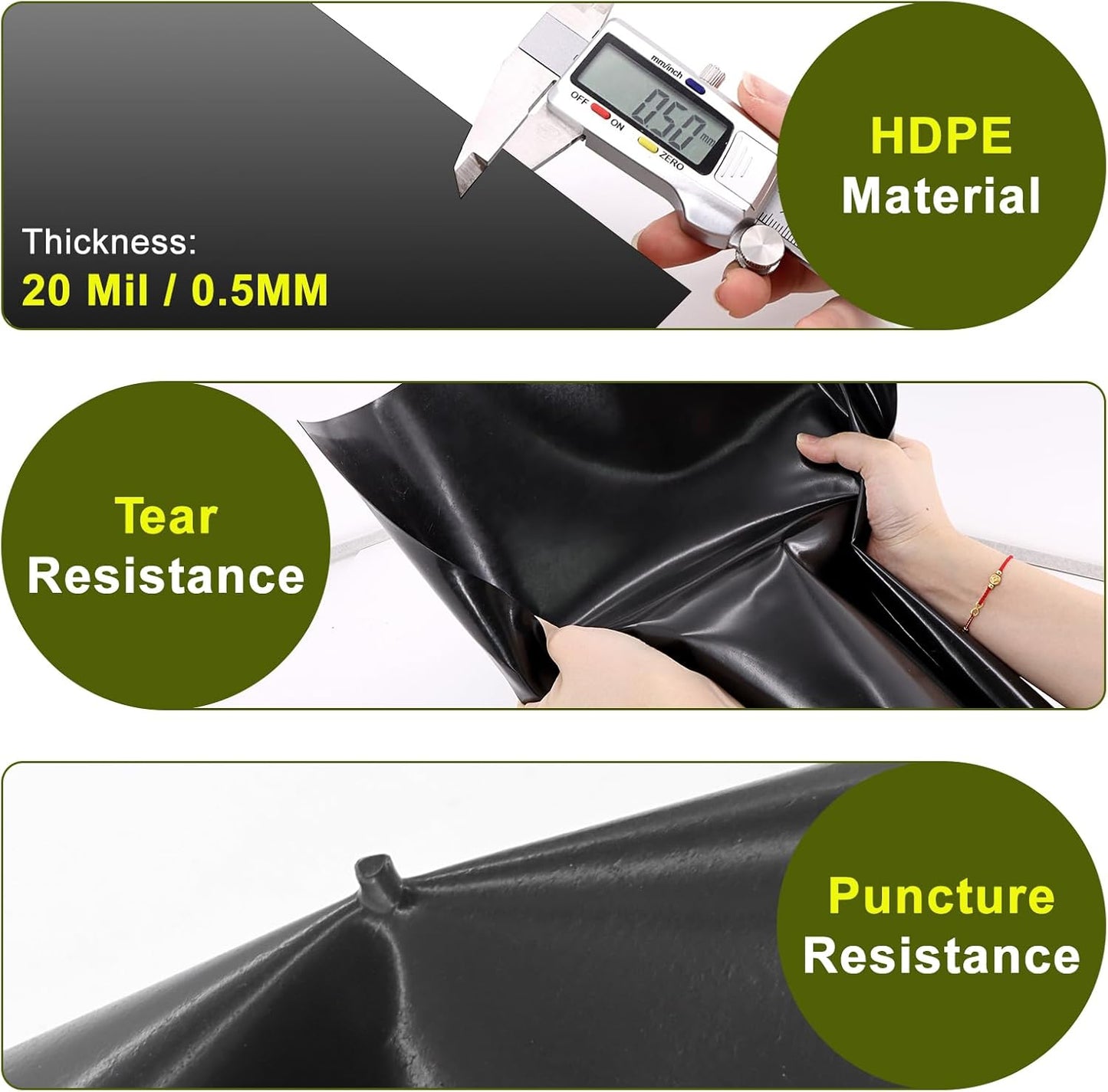 20 x 30 FT Pond Liner, 20 Mil Pond Liners for Outdoor Ponds, HDPE Pond Liner Easy Cutting Puncture Resistant, Pond Liners for Water Garden Fountain Waterfall, Koi Fish Aquaculture Pond