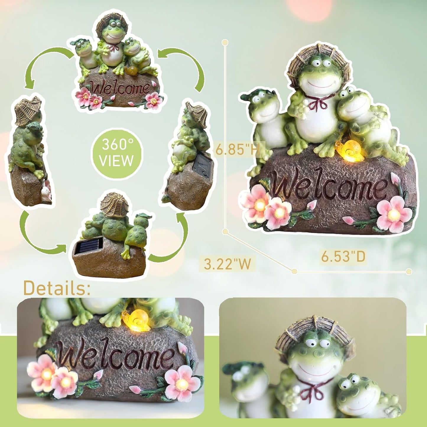 Funny Frog Statues For Garden - 7'' Mothe & Sons Solar Frog Garden Decor Frog Garden Statue For Yard Patio porch Lawn Birthday Christmas Thanksgiving Housewarming Frog Gifts For Women Mother.