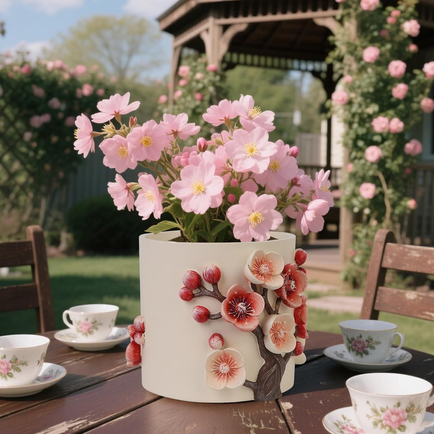 Flower Petals Plant Pots - Cute Planters for Indoor Plants, Decorative Plant Pots with Drainage, Funny Unique Planter for Succulents/Snake Plants/Cactus - Retirement Gift for Woman