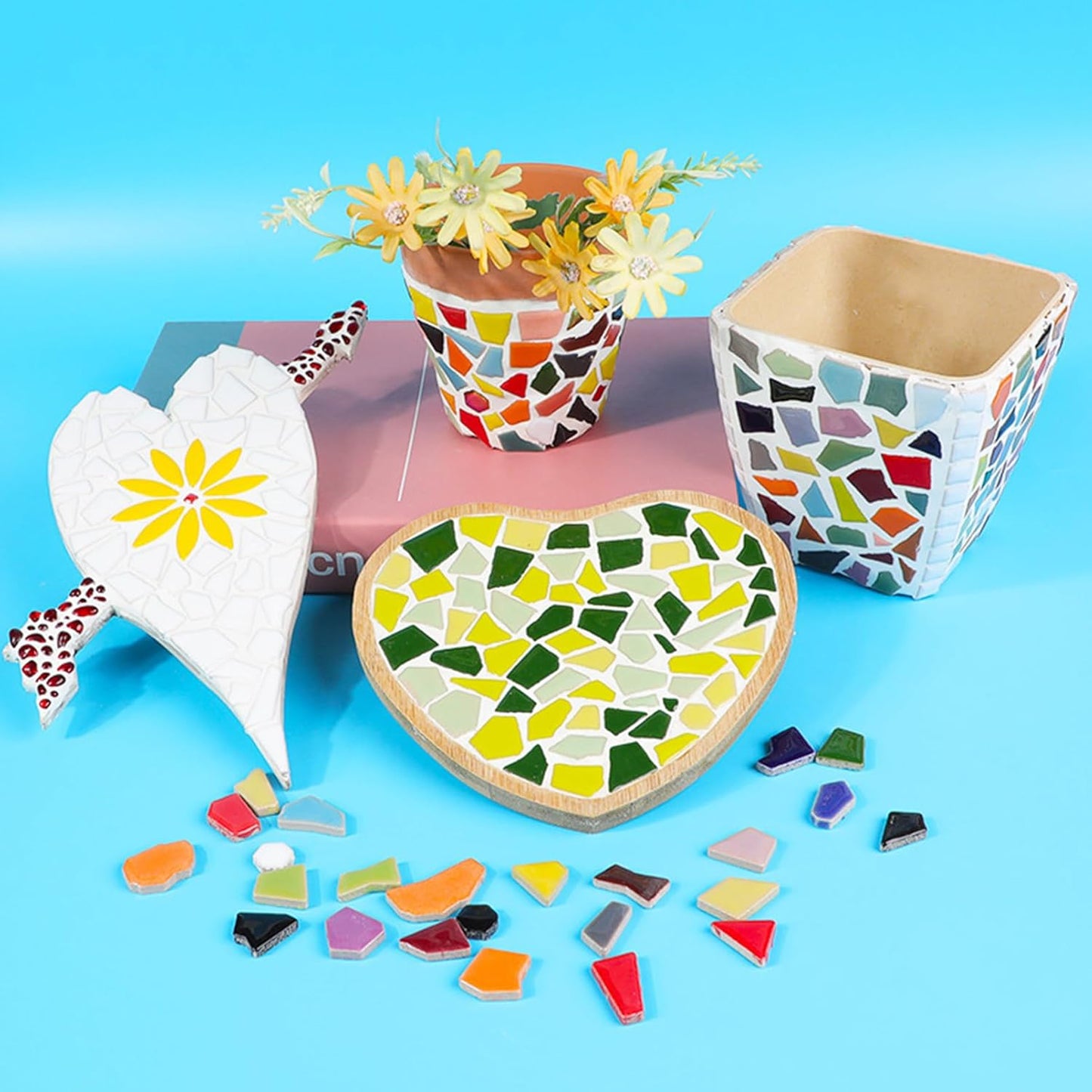 200g Ceramic Mixed Color Mosaic Tiles Mosaic Glass Pieces for Home Decoration or DIY Crafts, Triangles Trapezoids Polygons Irregular Size (Wine Red)