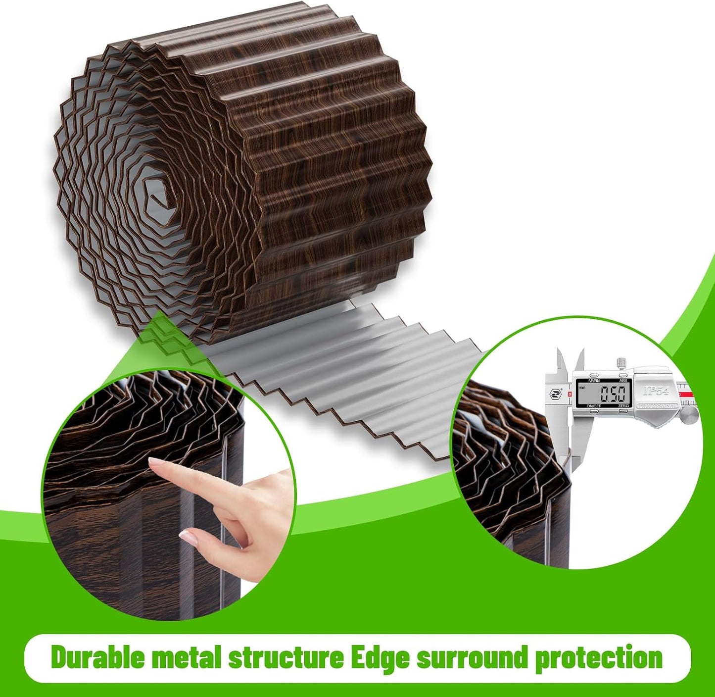 SnugNiture Corrugated Metal Garden Edging 4" x 100', Sturdy Lawn Landscape Edging Border, Fence for Garden, Flower Bed and Yard (Brown)