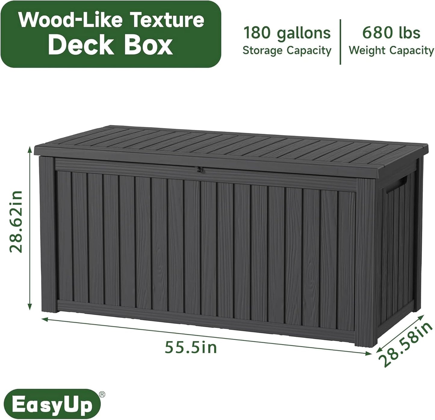 180 Gallon Outdoor Storage Box Waterproof, UV Resistant Resin Deck Box with Hydraulic Rod, Reinforced Stability for Patio, Garden, and Pool, Striped Black