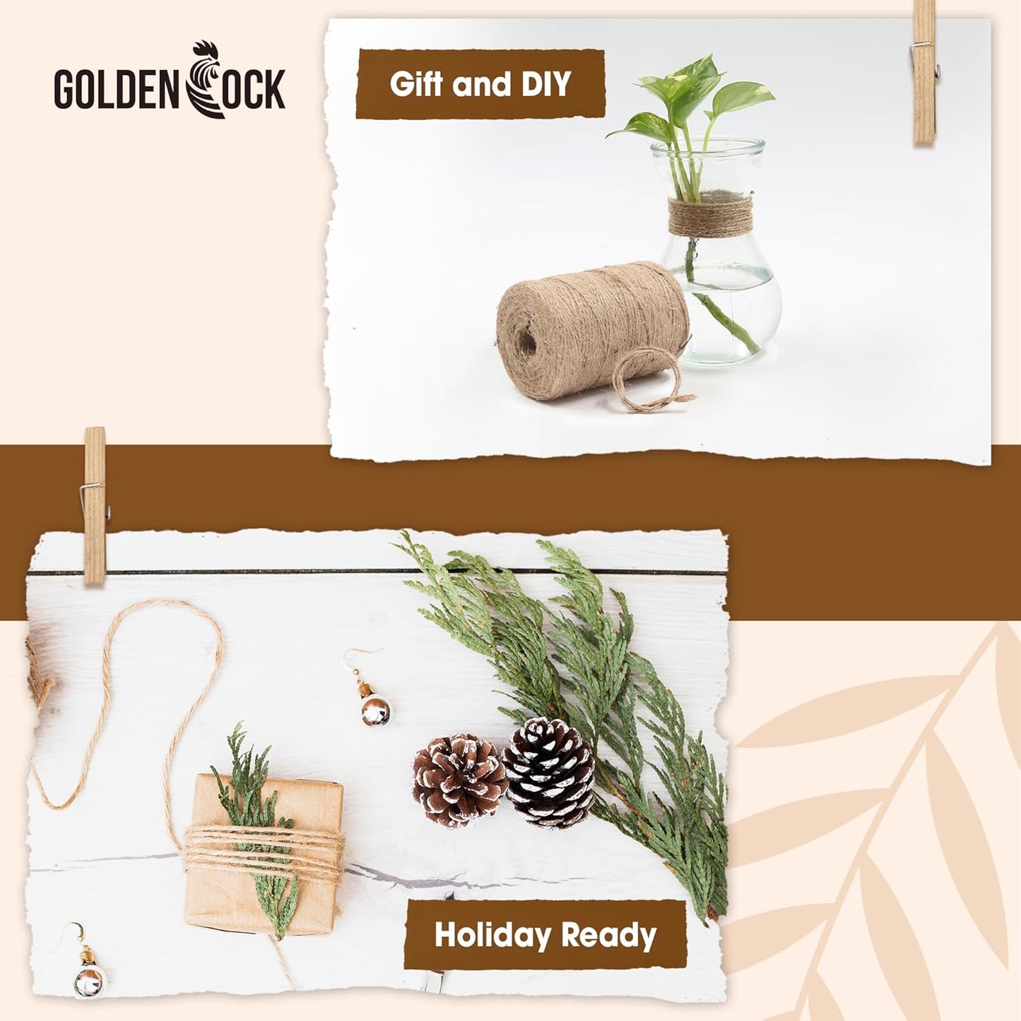 2mm - 600FT Natural Jute Twine Rope String - for Crafts Gardening Plant Accessories Gift Wrapping, Arts Packing Material Christmas Twine Bulk Wedding Decor