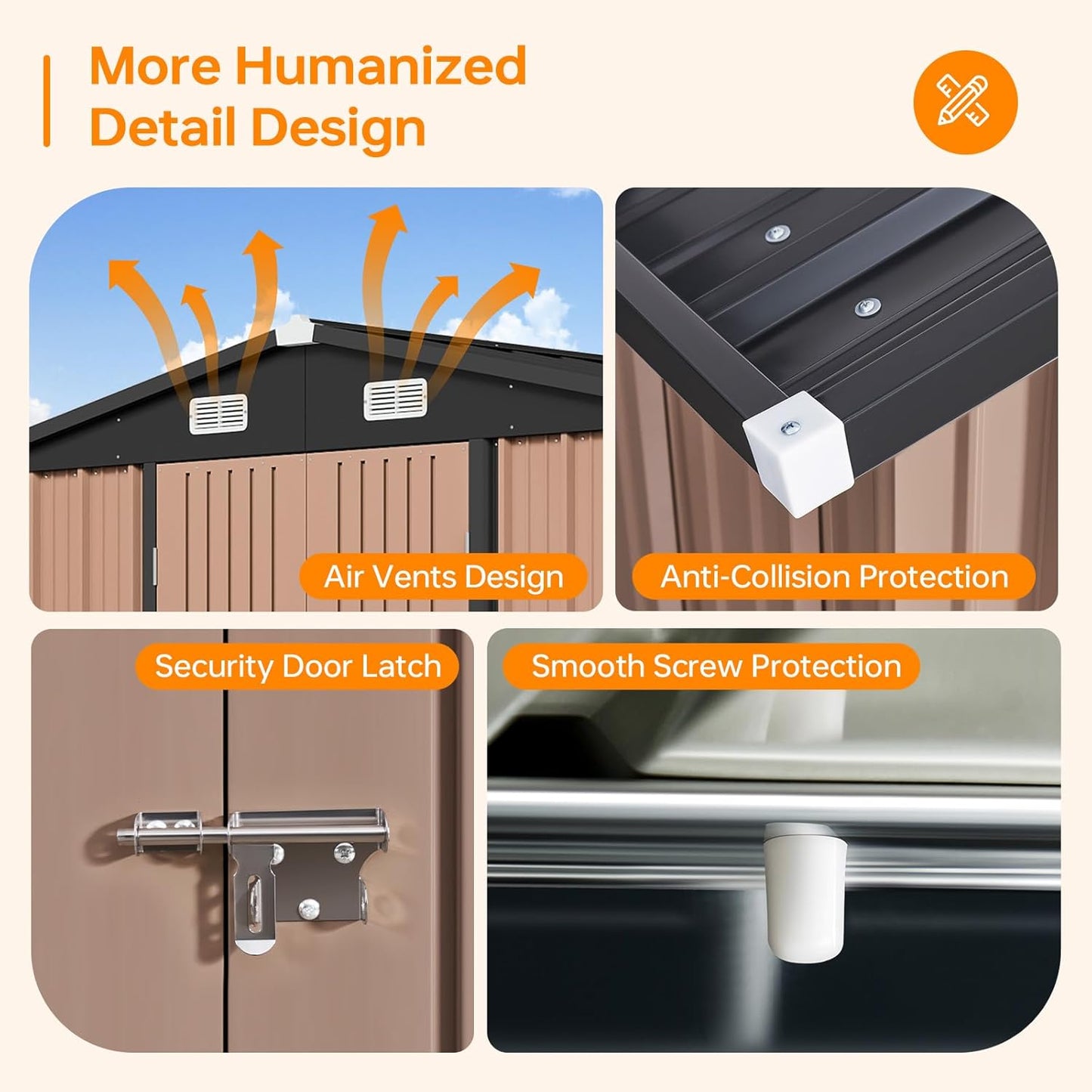 8x10 FT Outdoor Storage Shed, Utility Steel Tool Shed with Lockable Door and Air Vents, Galvanized Metal Shed for Garden Backyard Patio Lawn (8'x10', Brown)