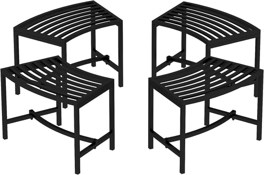 Metal Curved Fire Pit Bench Set of 4, Outdoor Fire Pit Seating, Steel Backless Outside Bench for Garden, Patio, Porch, Backyard, Plant Stand, Heavy Duty Plant Holder, Style 1, Black