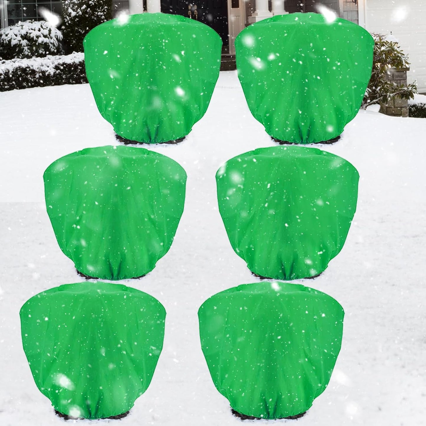 ANPHSIN 6 pcs Frost Protection Plant Covers - 39.3in x 39.3in Shrub Tree Plant Protection with Drawstring, Frost Cloth Wraps Blanket Freeze Bags for Winter Outdoor Garden Potted Plants Green