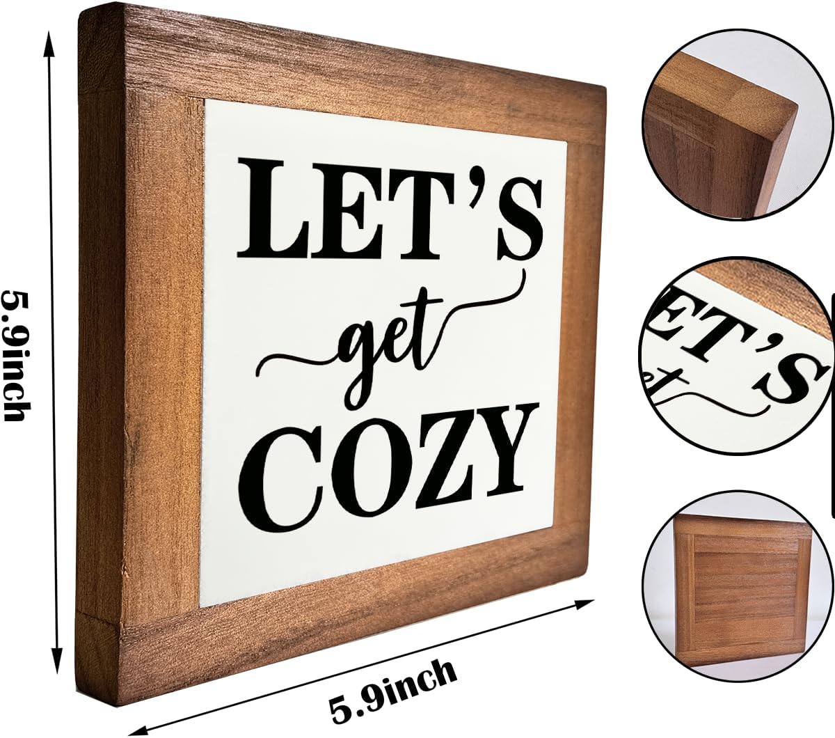 Inspirational Wood Signs, Box Wood Plaques Desk Décor, Farmhouse Home Decor Sign for Shelf, Family Table Decor for Kitchen Bedroom Dining Room, Living Room Decor, Housewarming Gift, Let's Get Cozy F