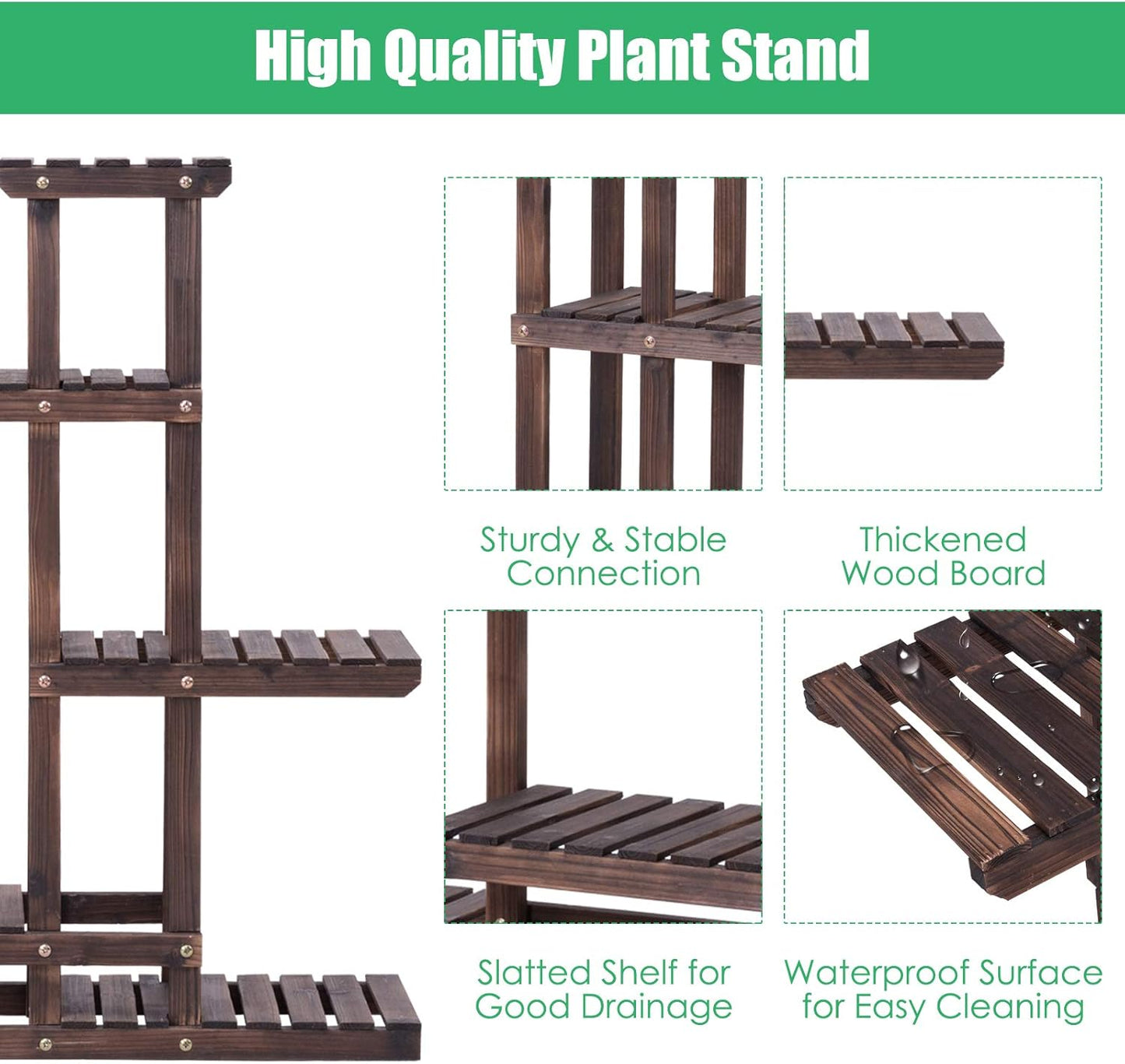 Giantex 6 Tier Wooden Plant Stand, 10 Pots Flower Display Rack, Vertical Shelves Plant Pot Holder, Multiple Tier Plant Succulent Bonsai Organizer Storage for Home Patio Balcony Garden