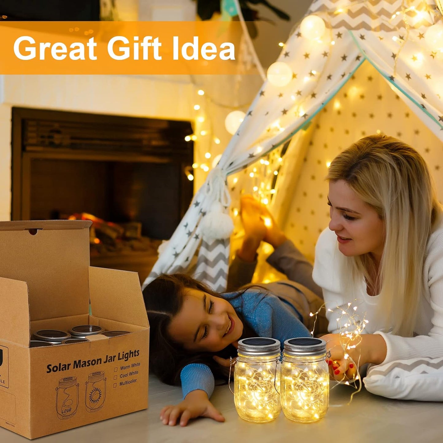 Mlambert Mason Jar Solar Lights -30 LED, 6 Pack Hanging Solar Lanterns Outdoor, Waterproof Fairy Lights for Patio Garden, Warm White