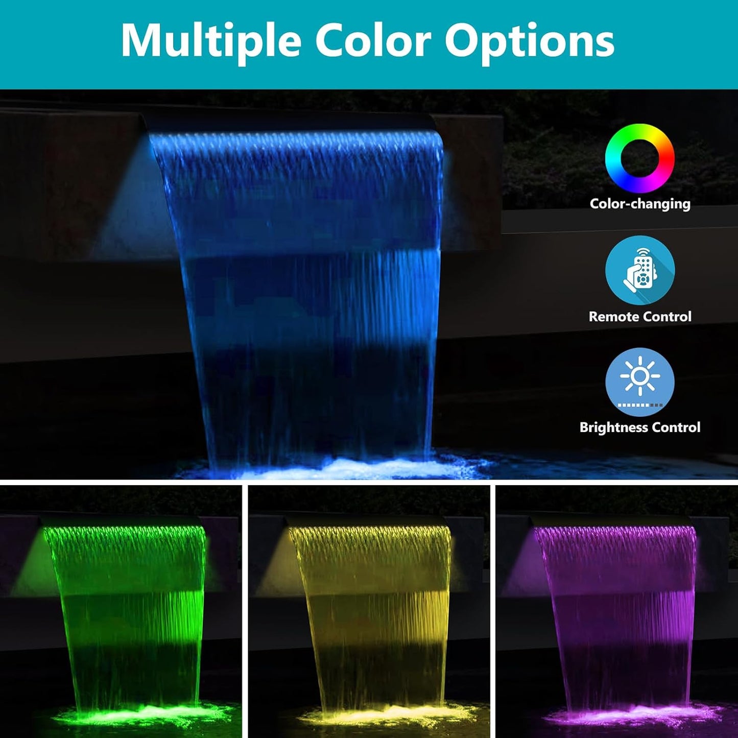 All-in-1 Pond Waterfall Kit with LED Lights, 12 inch Stainless Steel Spillway with 880GPH Water Pump, Outdoor Waterfall Fountain for Water Feature, Garden, Backyard, Pool