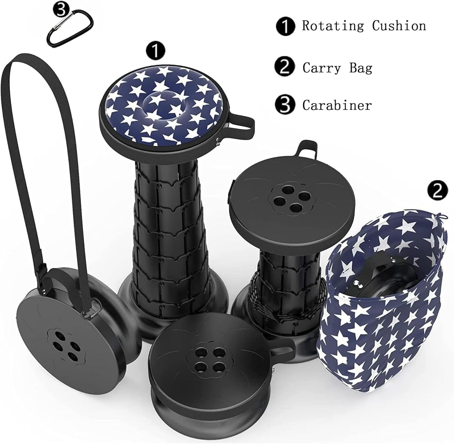 ALEVMOOM Upgraded Portable Retractable Folding Stool,Camping Telescoping Stools with Swivel Cushion,Collapsible Stool for Adults,Hold Up to 440Ib for Garden Travel with Carry Bag&Carabiner