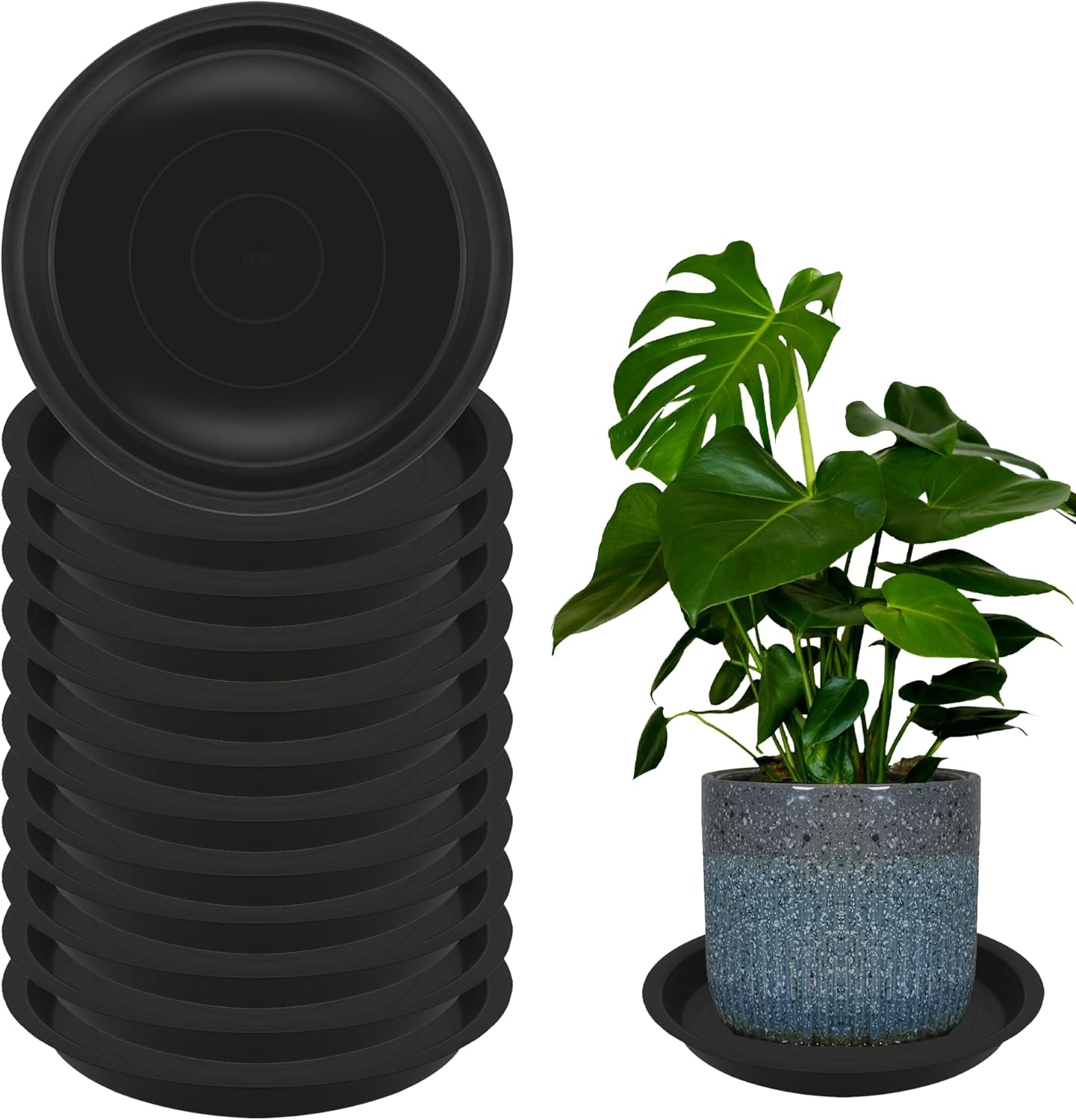 12 Pack 12 Inch Round Plant Saucers for Less 9.8 Inch Pot Indoors Outdoors Plant Trays for Pots Planter Saucer Plastic Plant Drip Tray Planter Water Tray for Potted Plants (Black, 12"(12pcs))