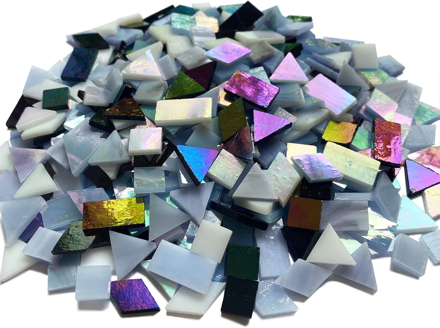 510 Pieces Stained Glass Mosaic Tiles for Crafts Bulk, Mixed 4 Shapes Iridescent Black White Gray Colors Mosaic Kit for Adults Kids, KALUCION Stained Glass Supplies for Mosaics