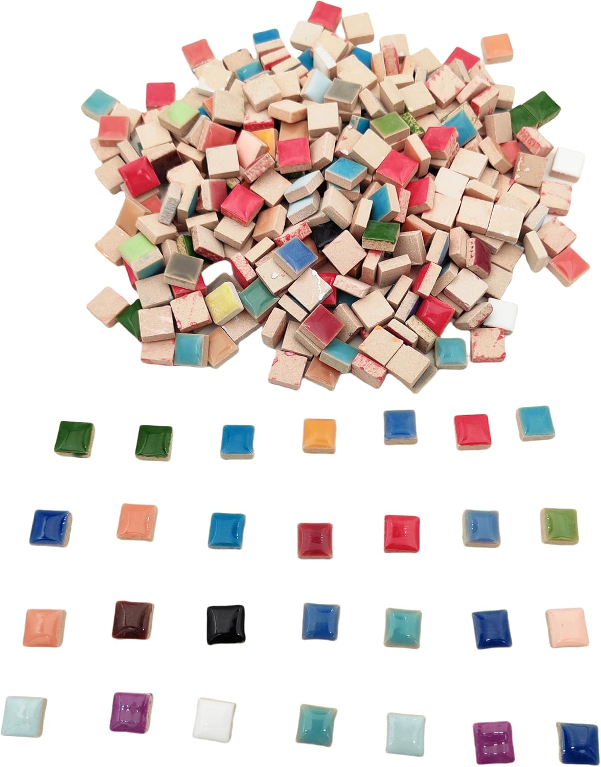 500g/1.1lb Random Color Irregular Ceramics Mosaic Tiles,DIY Making Creative Ceramic Mosaic Tiles for DIY Craft Plates Flowerpots Vases Cups Mosaic Making Supplies (Square(0.47"))