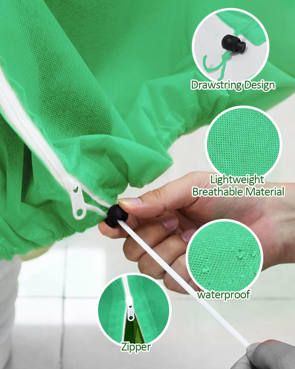 EAONE 4 Pack Plant Covers Freeze Protection, 47x71'' Winter Frosts Cloth for Outdoor Plants, Reusable Frost Blankets Drawstring Bags for Cold Freeze Sun Protection Bird Insect Prevention, Green